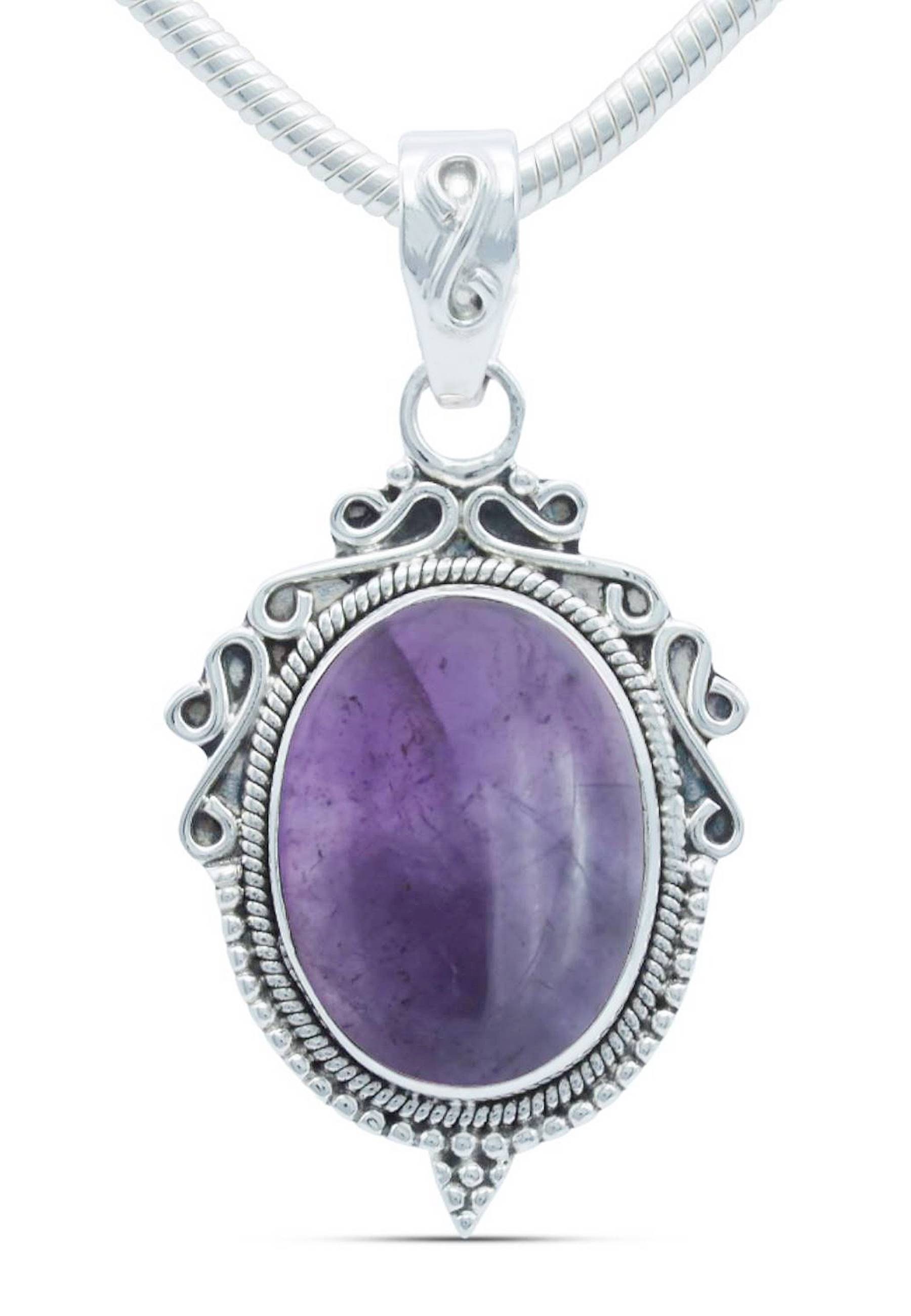 mantraroma Kette mit Anhänger 925er SilbermitAmethyst