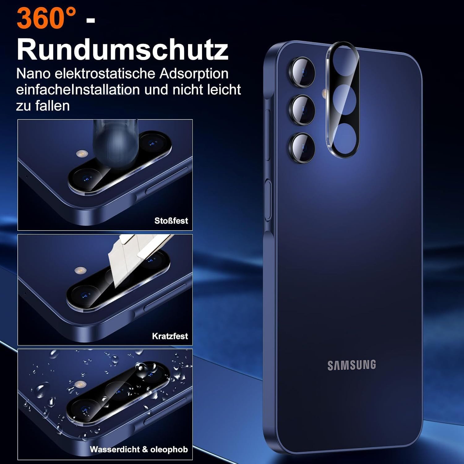 CLM-Tech Displayschutzglas 2X für Samsung Galaxy A17 5G, Panzerfolie 2X Kameraschutz 4er Set Kameraglas Panzerglas 9H Glas Folie, 4 Stück, Anti-Fingerabdruck un – Bild 3 von 5