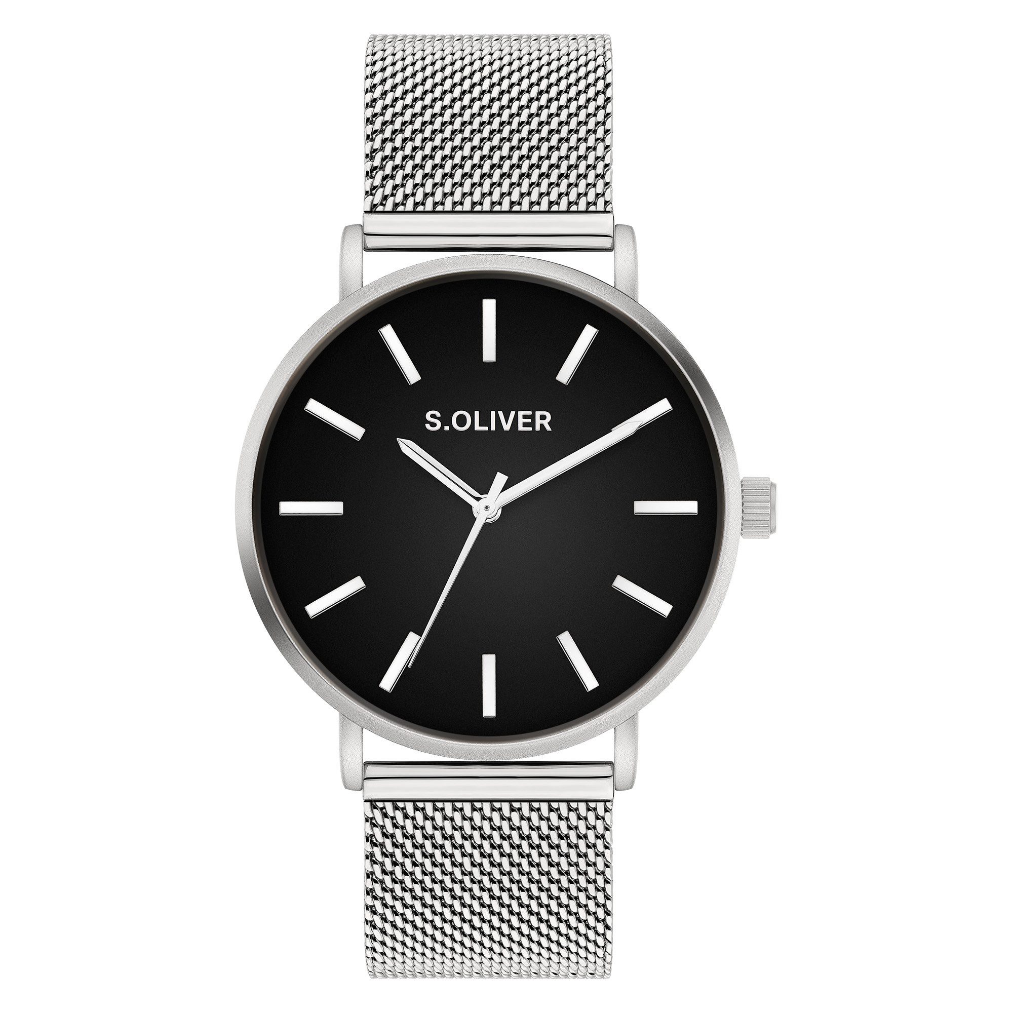 s.Oliver Quarzuhr Basic Mesh SO-4436-MQ, Armbanduhr, Herrenuhr, Edelstahlarmband, analog