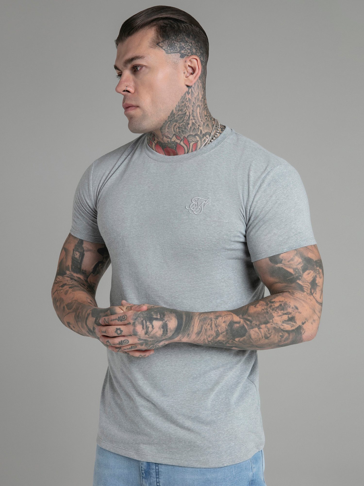 Siksilk T-Shirt SikSilk Herren Grau Marl T-Shirt