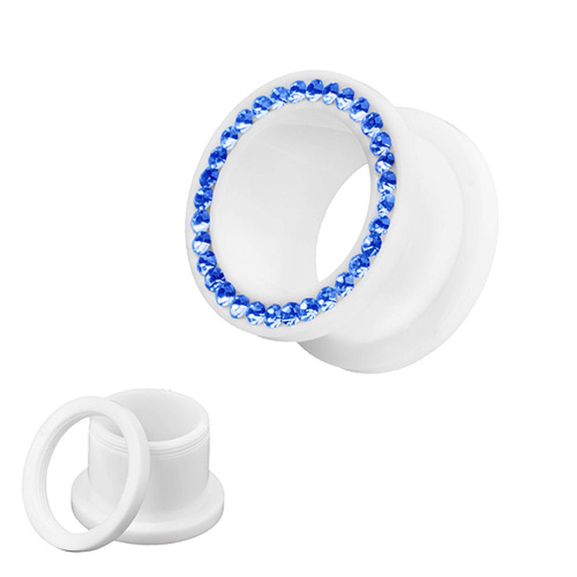Kristallen Kunststoff Plug Plug mit Kristallen, Schraub Ohr Tunnel Kunststoff farbigen farbigen Taffstyle Piercing Piercing Blau Flesh