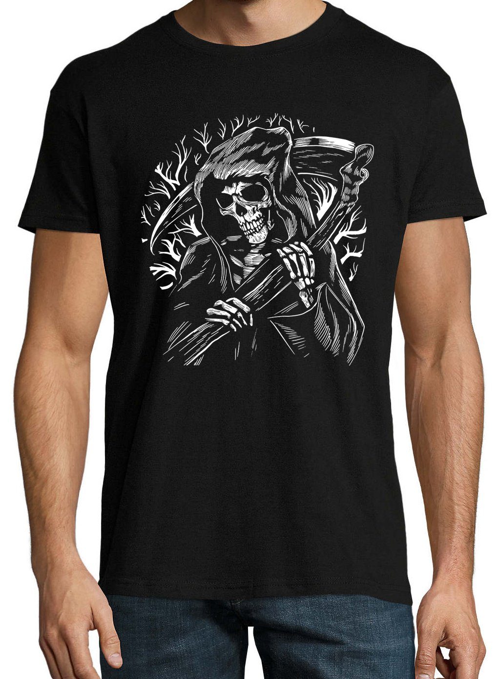 trendigem Youth Reaper Designz Frontprint Schwarz T-Shirt Shirt mit Sensenmann Herren