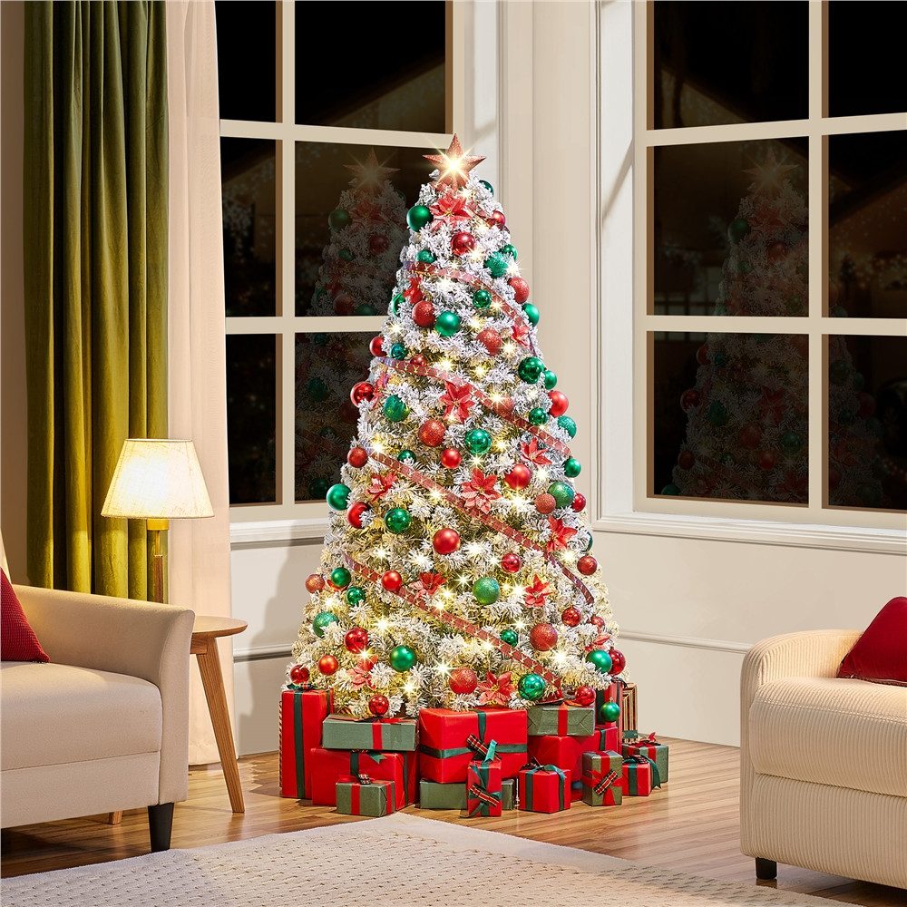 Yaheetech Künstlicher Weihnachtsbaum 183/213 cm H mit LED-Beleuchtung, Tannenbaum mit Schnee für Weihnachtsdekoration – Bild 4 von 5