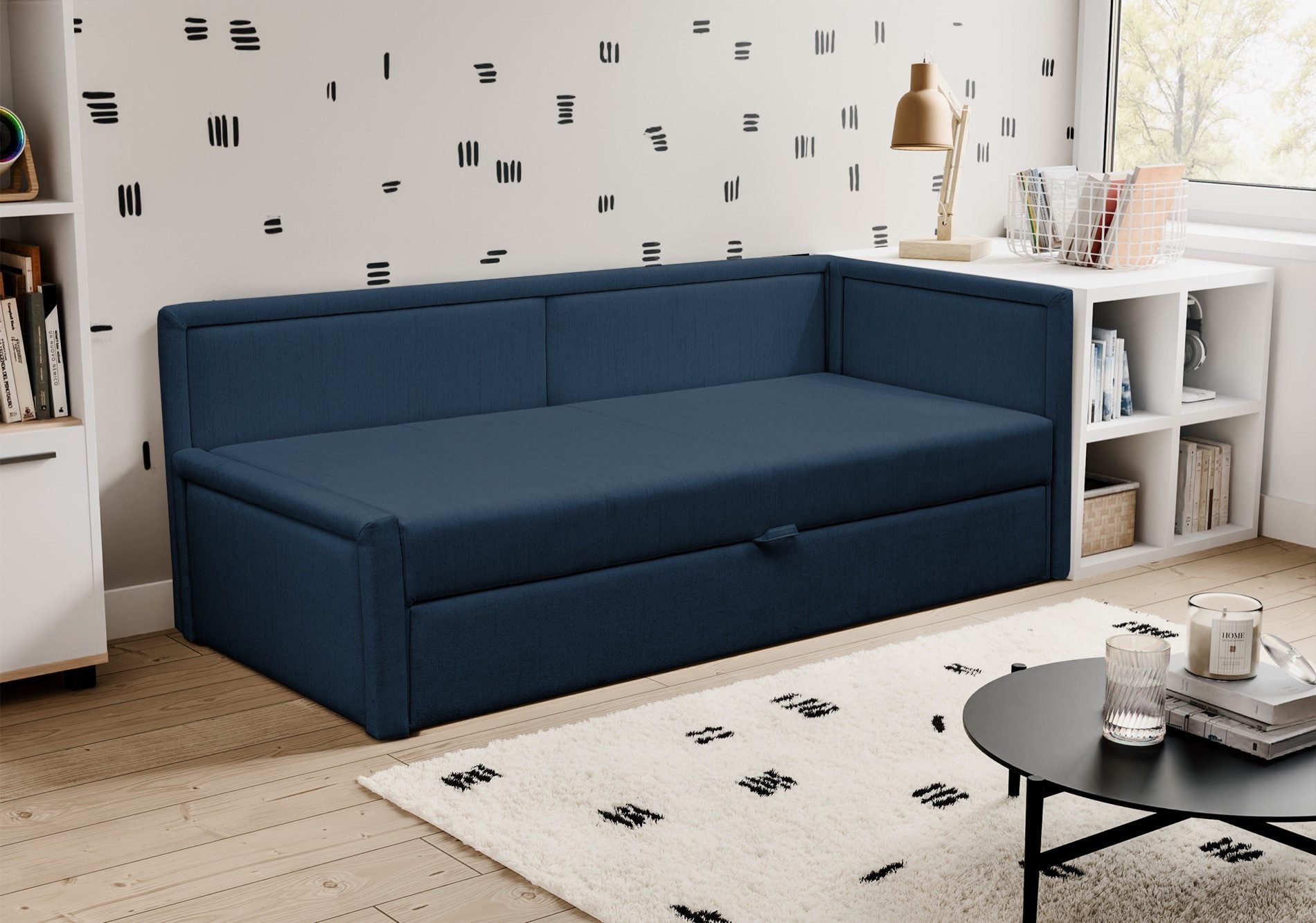 Selsey Jugendbett CAPRILI, Gepolstertes Jugendbett ausziehbar mit 2 Schlafplätzen