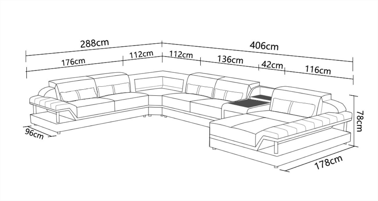 JVmoebel Ecksofa, Ecksofa Designer Sofa mit U-Form Wohnlandschaft USB Couch Grau/Schwarz