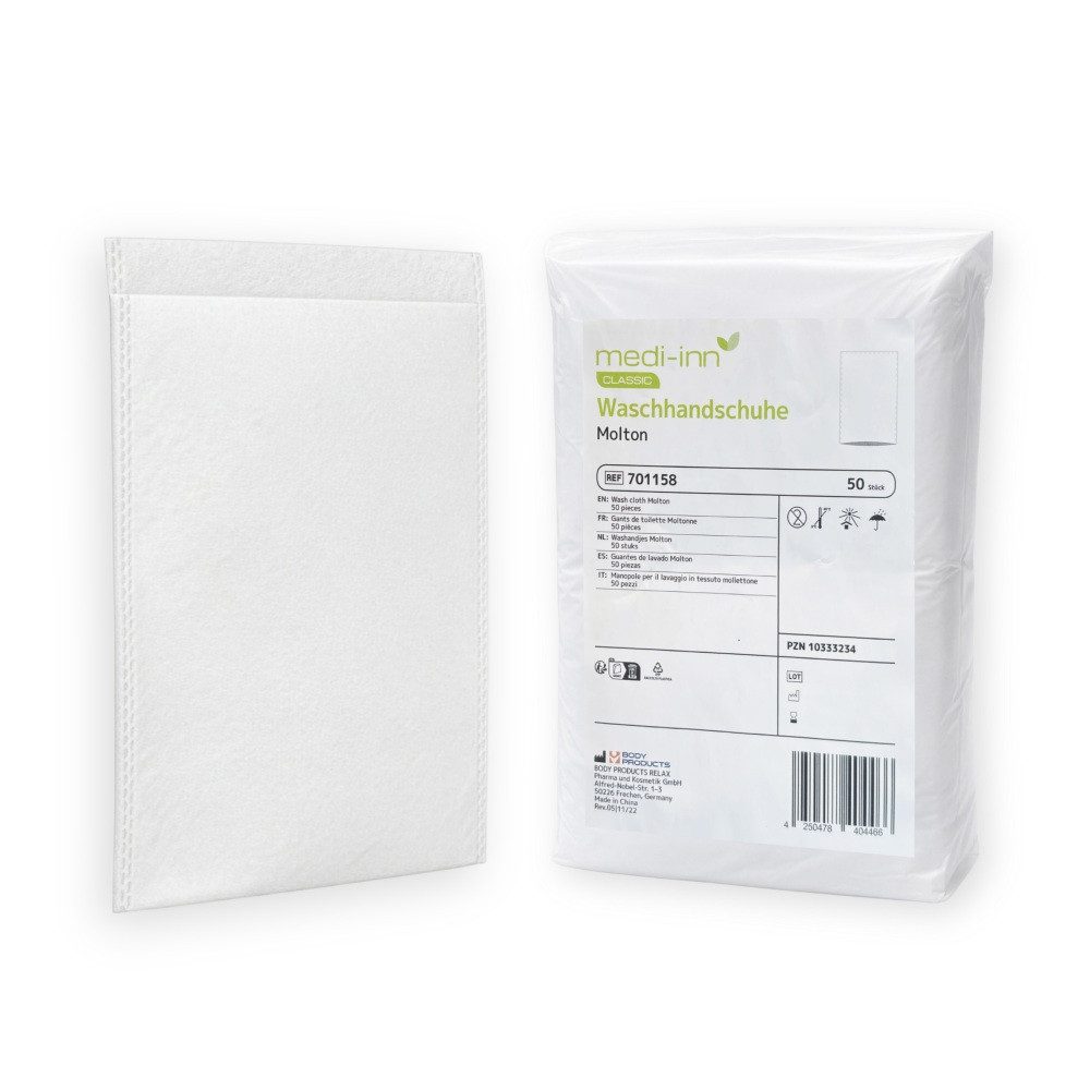 Medi-Inn Einmal-Waschhandschuh Molton, 22 x 15 cm, 50er Pack, 75 g/m², weiß (50-St. 1 x 50 Stück)