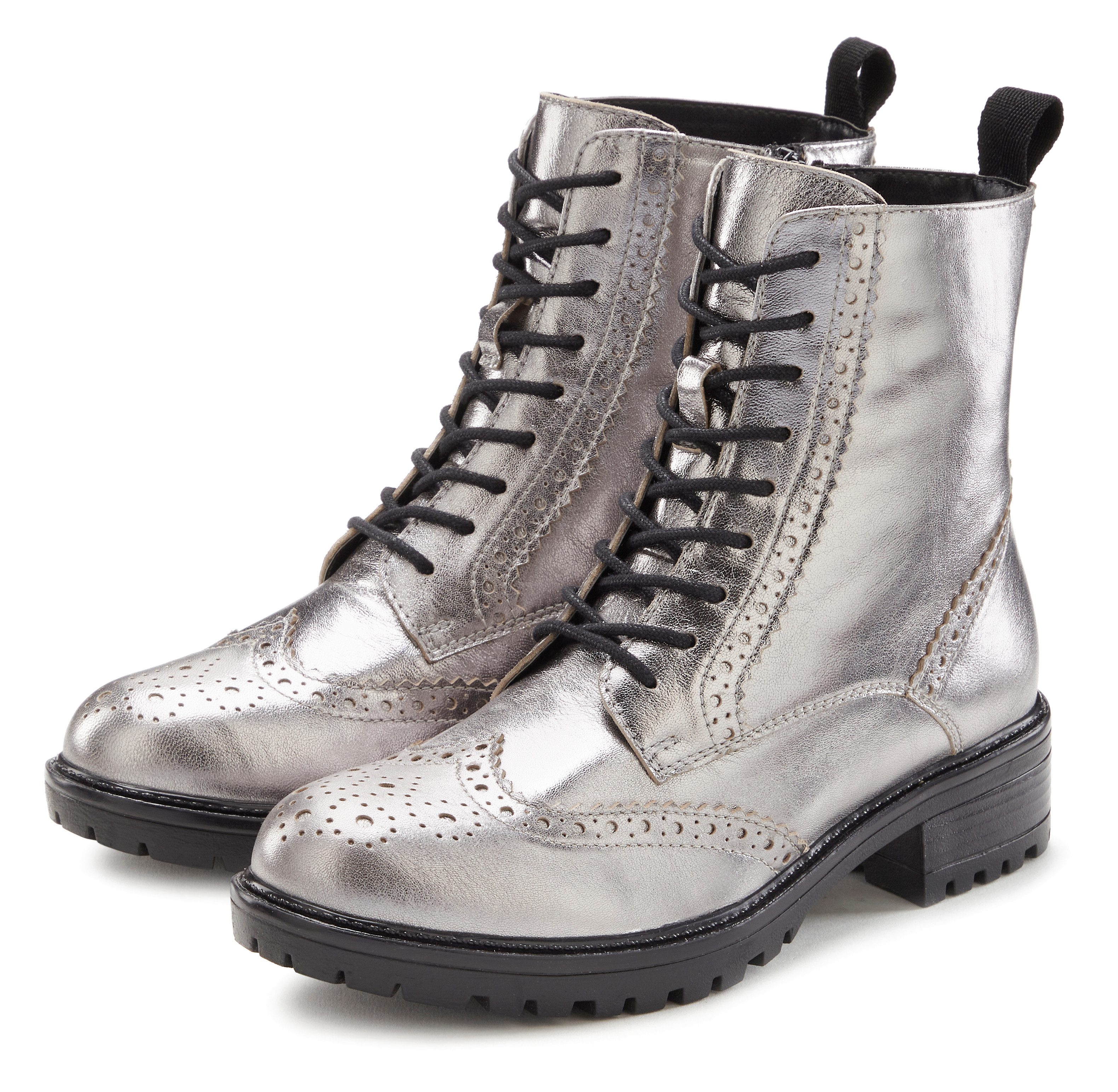 LASCANA Schnürboots Schnürstiefelette, Ankle Boots, Leder, Schnüren & Reißv günstig online kaufen