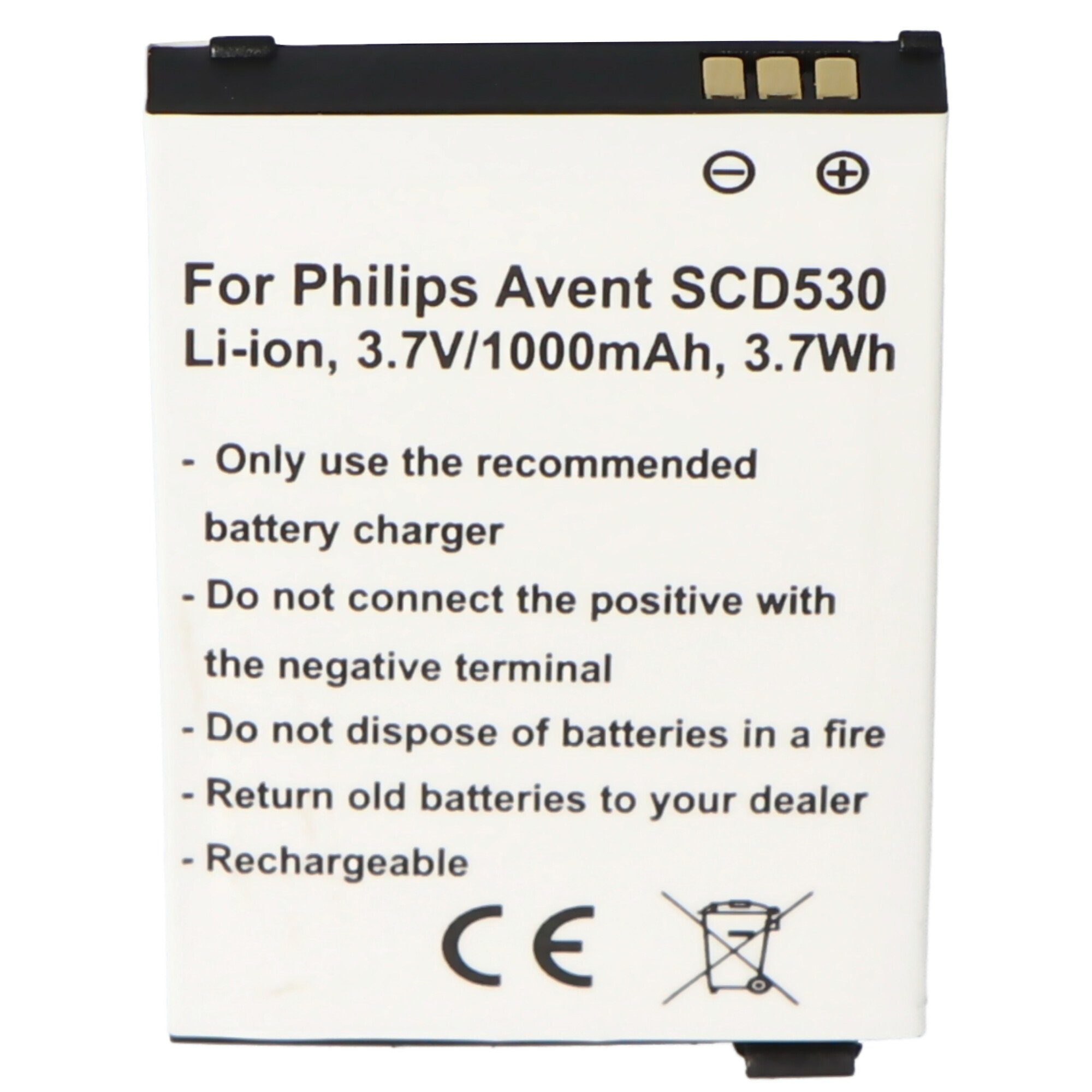 AccuCell Li-Ion, für 1000mAh, SCD530, V) 3,7V, 1000 Akku mAh passend (3,7 Philips 3,7Wh Akku Avent