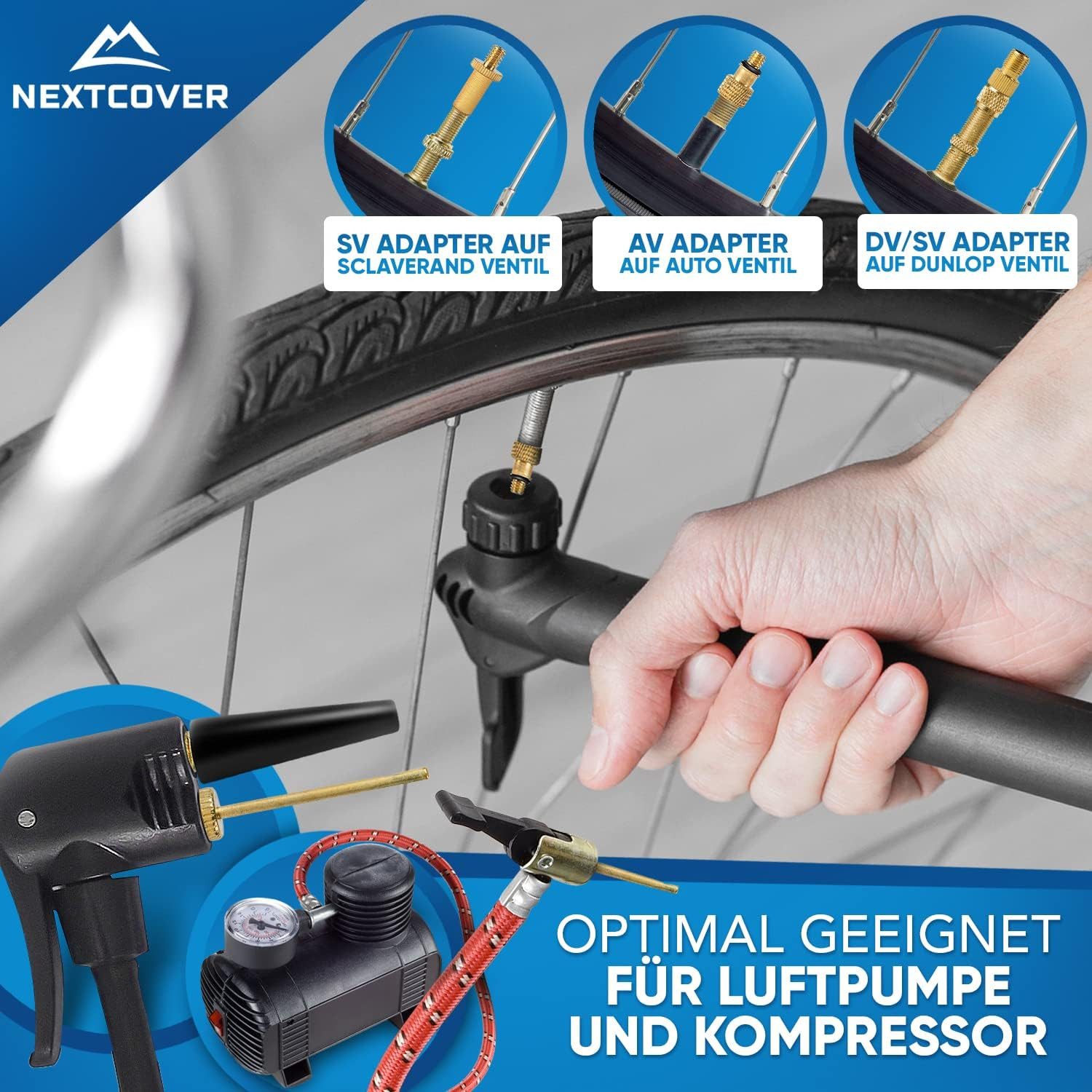Nextcover Ventilkappe Nextcover Fahrradventil Adapter Set [15-teilig], (15-St)