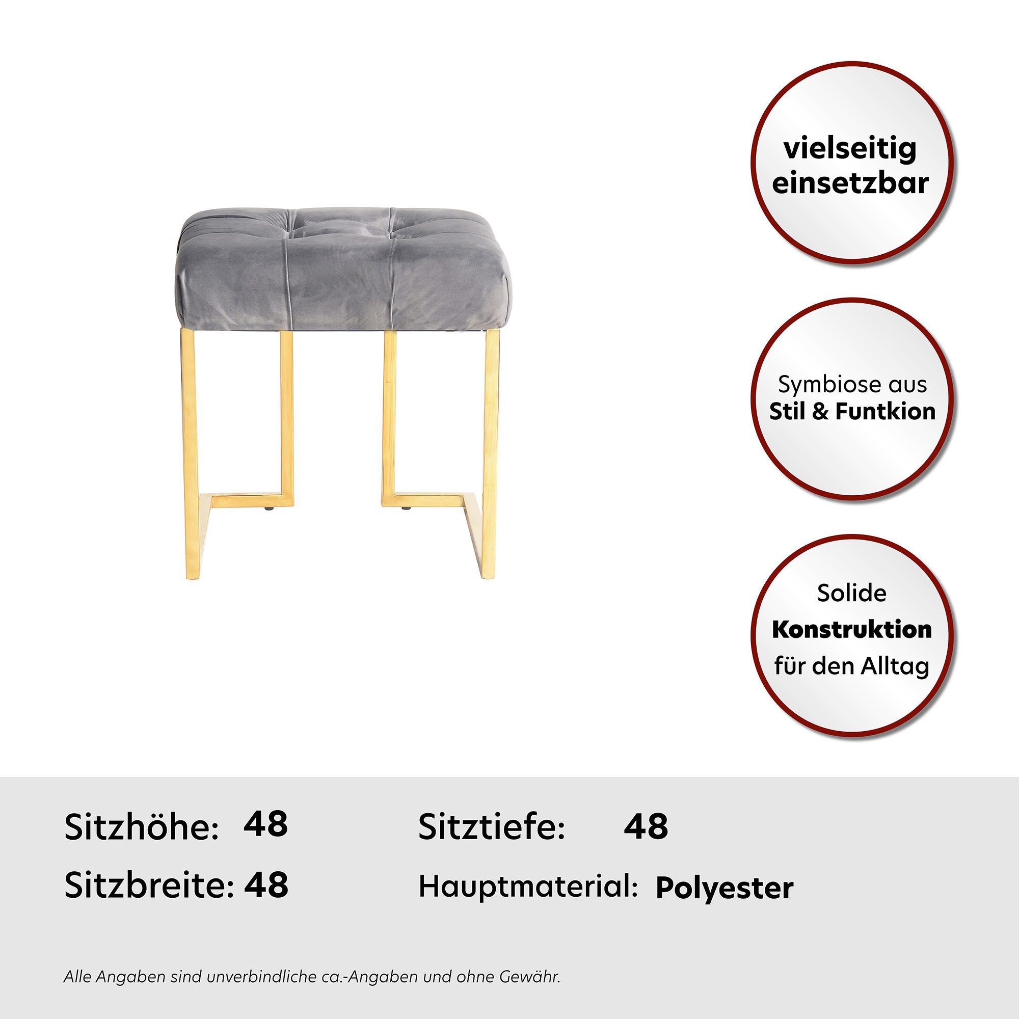 Kayoom Polsterhocker Hocker Rarity 125, Edler Touch durch goldenes Gestell (1 St), eckig, samtweich, gesteppt, mit Zierknöpfen, Edelstahlgestell