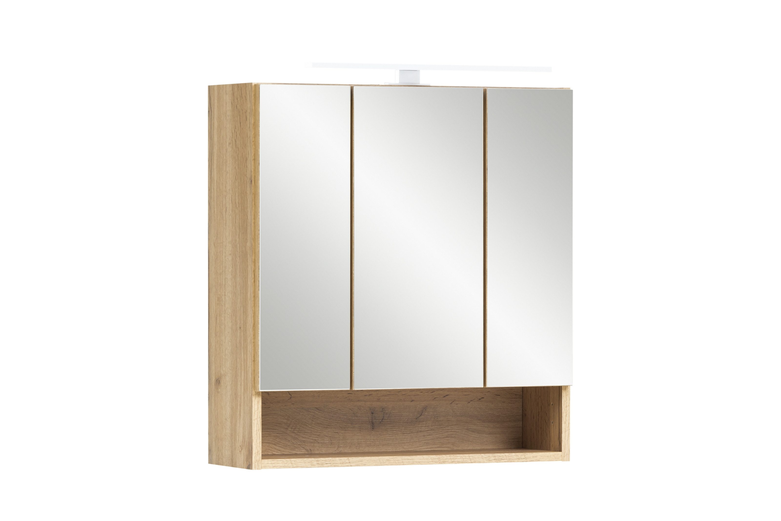 HELD MÖBEL Badezimmerspiegelschrank in wotaneiche mit 3 Türen und 6 Einlegeböden (B/H/T: 60x64x20 cm)
