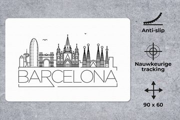 MuchoWow Gaming Mauspad Skyline "Barcelona" schwarz auf weiß (1-St), Büro für Tastatur und Maus, Mousepad Gaming, 90x60 cm, XXL, Großes