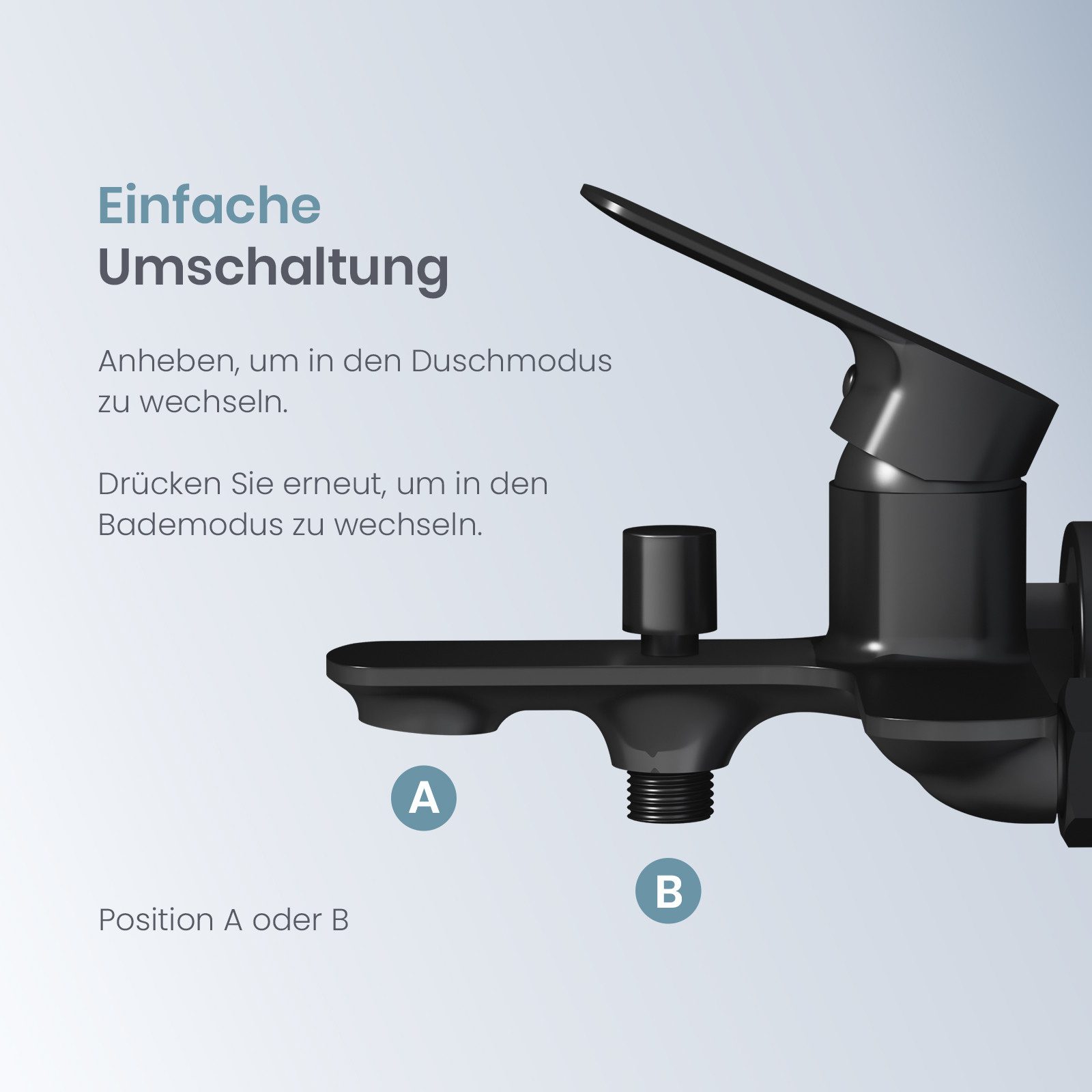 EMKE Duscharmatur Badewannenarmatur Wannenarmaturen Einhand-Brausebatterie Schwarz/Chrom