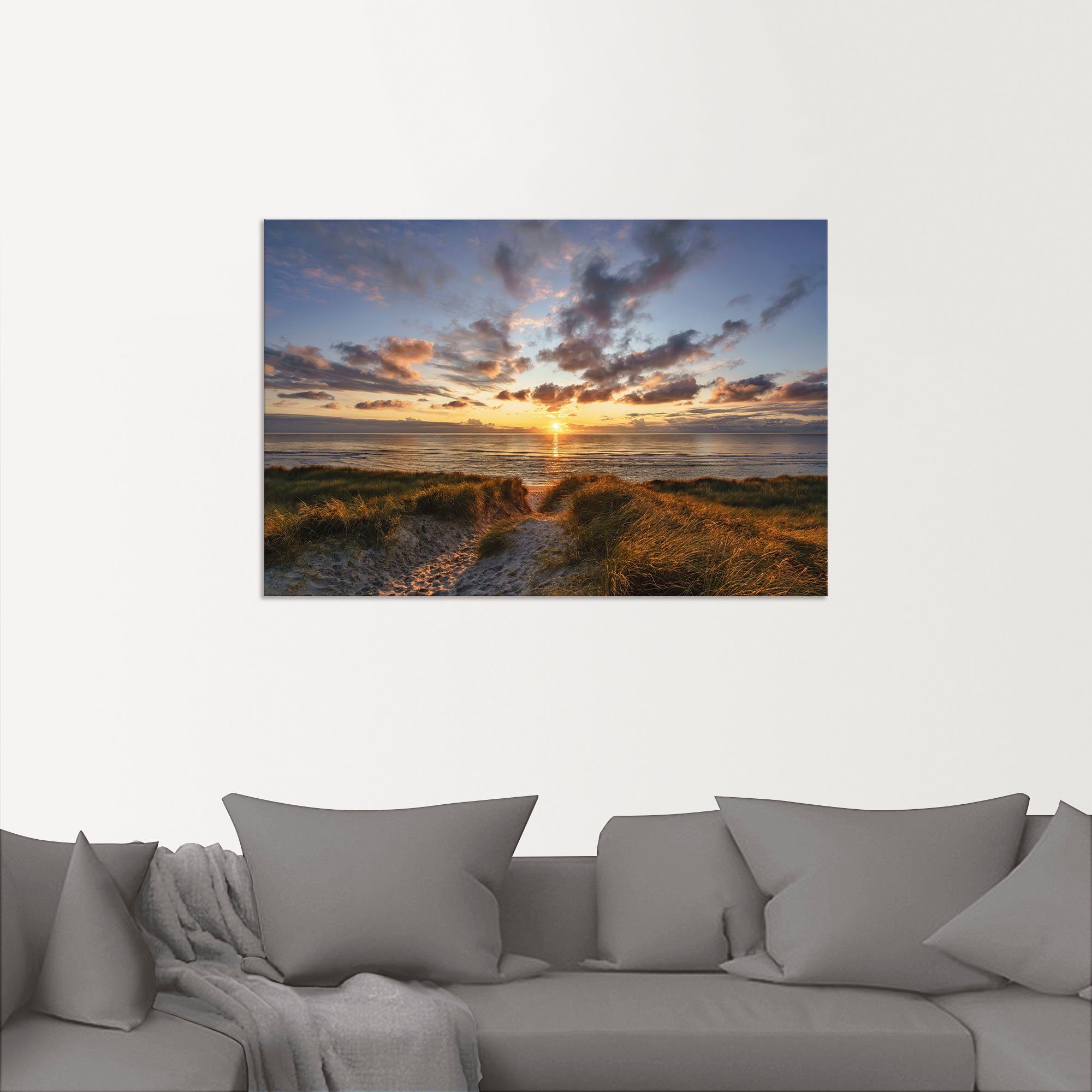 Artland Wandbild (1 oder auf als in Alubild, -aufgang Wandaufkleber Sonnenuntergang versch. Größen Poster & St), Sonnenuntergang Sylt, Leinwandbild, vom Bilder