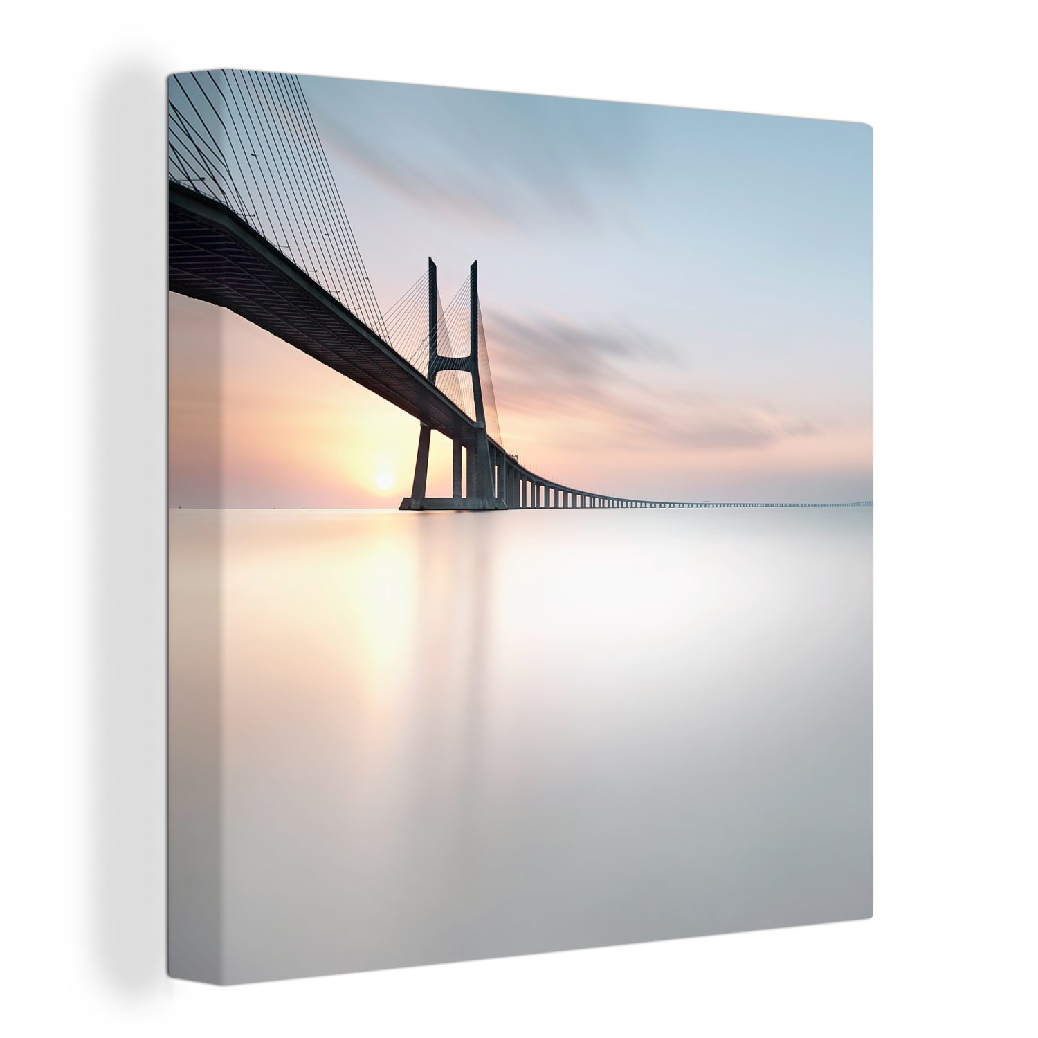OneMillionCanvasses® Leinwandbild Brücke mit beleuchtetem Wasser, (1 St), Leinwand Bilder für Wohnzimmer Schlafzimmer