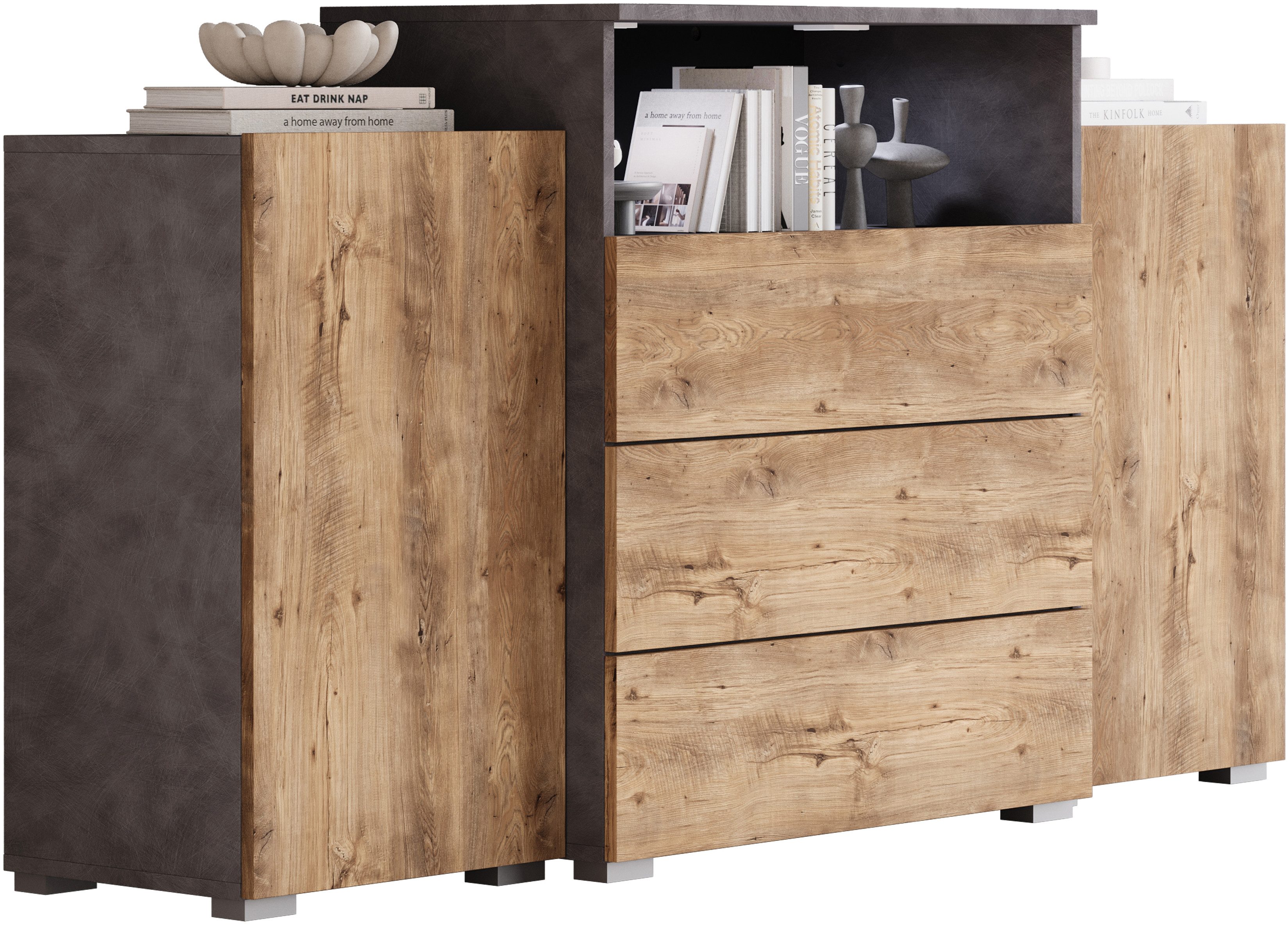 Home affaire Sideboard URBAN III, Moderne Kommode mit 3 Schubladen und 4 Fächern, Breite 150 cm