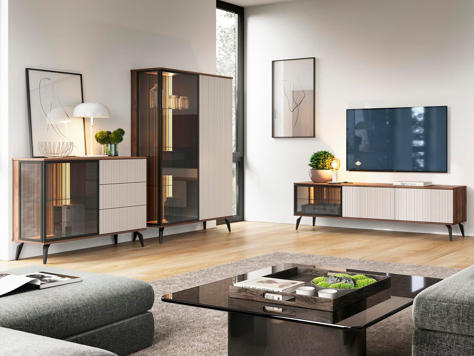 Compleo Standvitrine Vitrine moderne Vitrine mit Lamellen VIVIN günstig online kaufen