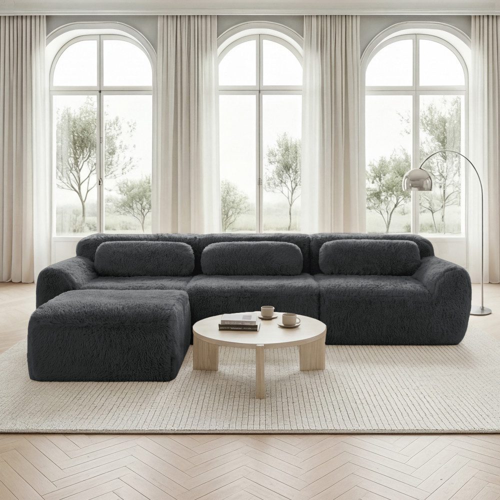 Sofa aus Plüschstoff, 3-Sitzer Cloud Sofa montagefrei mit Kissen
