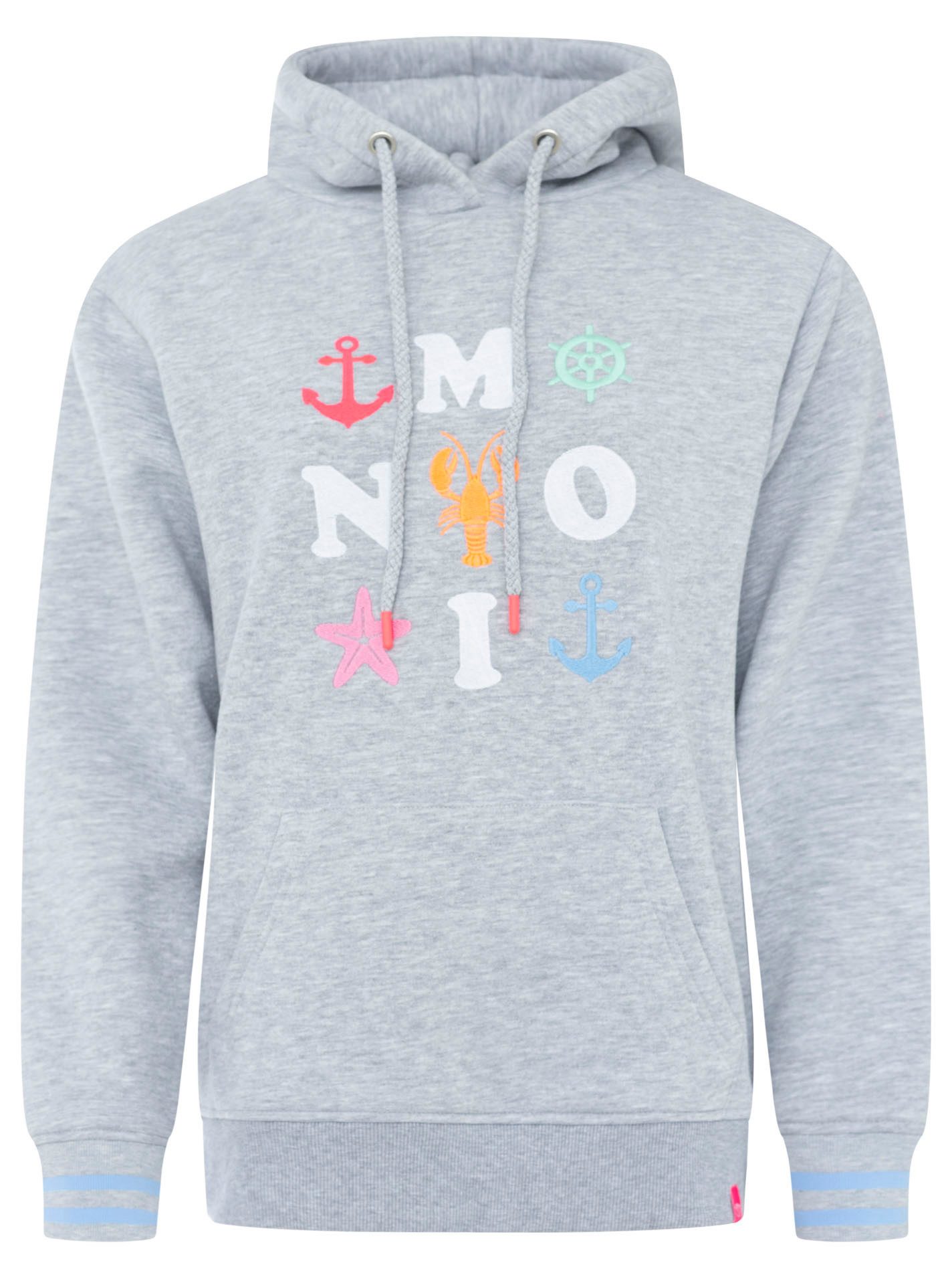 Zwillingsherz Hoodie "MOIN" Motiv mit Anker, gestreifte Ärmelbündchen, Kapuze, Kängurutasche