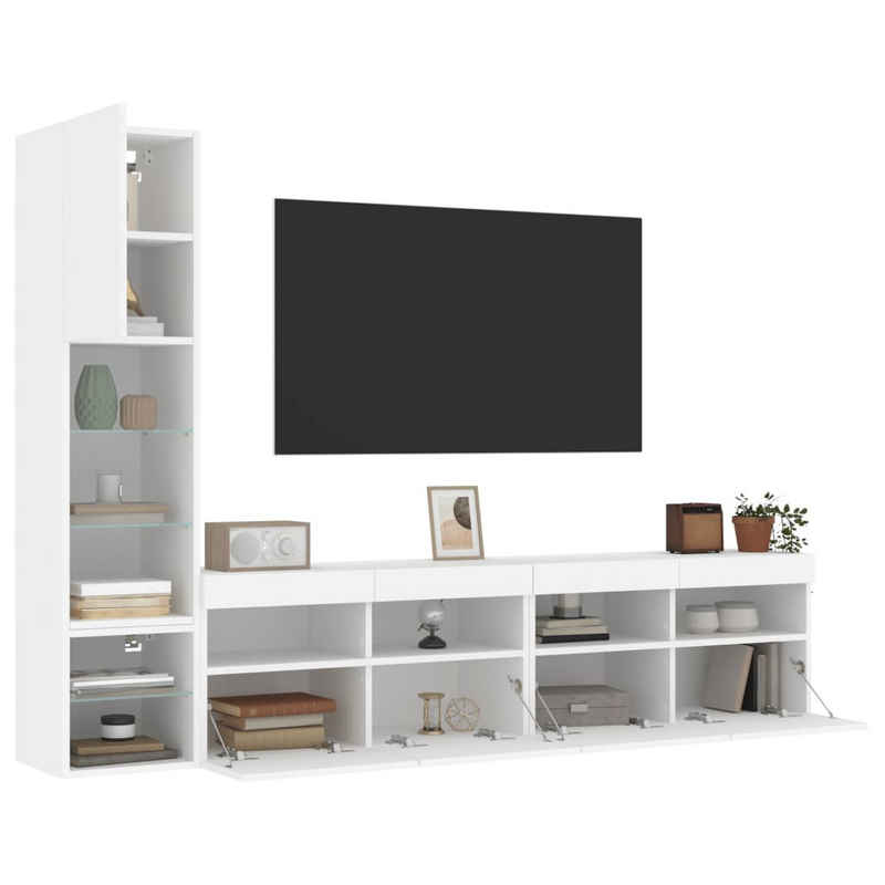 vidaXL TV-Schrank 4-tlg. Wohnwand mit LED-Beleuchtung Weiß Holzwerkstoff (1-St)