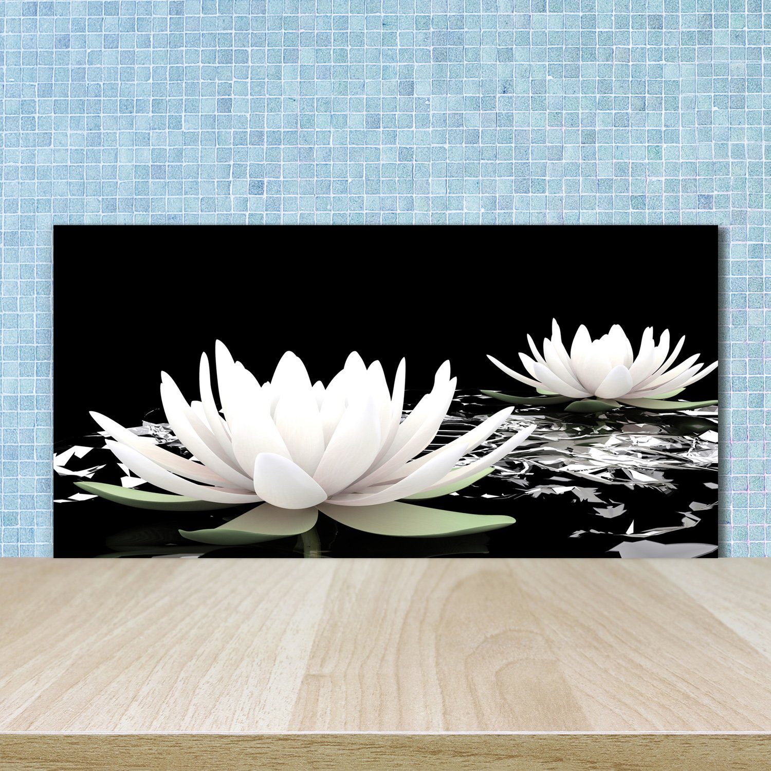 Blumen Herd aus & Lotusblume Spritzschutz Glassplatte - Küchenrückwand Abdeckplatte, Schwarz Tulup - Küche Echtglas Pflanzen