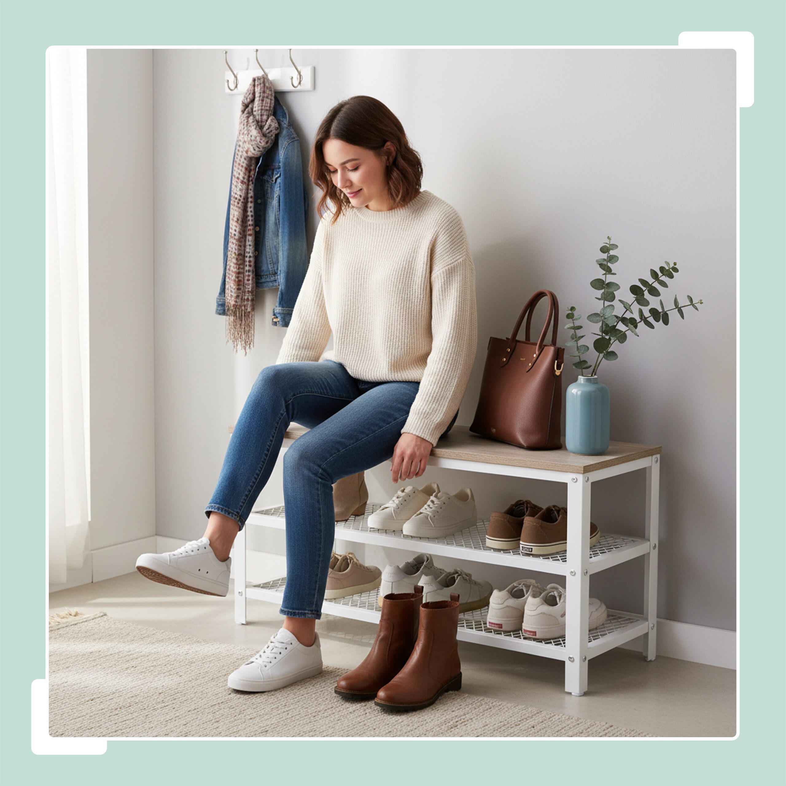 relaxdays Schuhregal Schuhbank mit 2 Schuhablagen, Weiß-Grau, XL