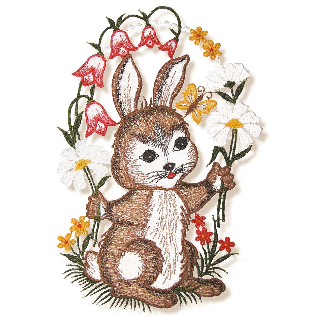 texpot Fensterbild Plauener Stickerei Osterhase mit Saughaken, Saughaken