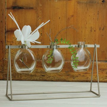 Macosa Home Tischvase, Design Glas-Vasen klar 3 STK. im Metall-Ständer Silber Moderne Tischvasen Tisch-Dekoration Blumenvasen Metallgestell für Einzelblumen