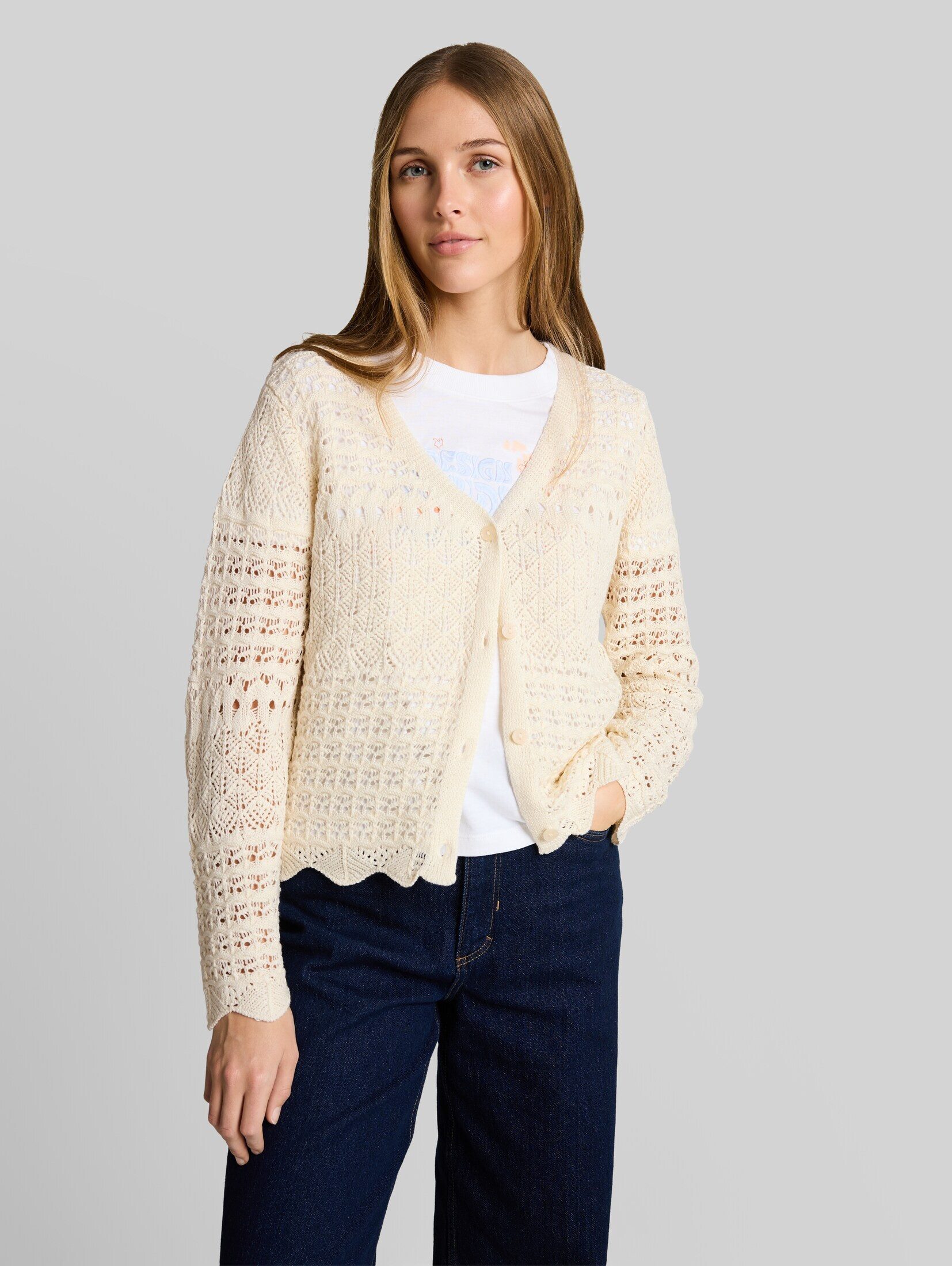 TOM TAILOR Denim Cardigan Pullover & Strickjacken Relaxed Fit Cardigan mit Lochmuster