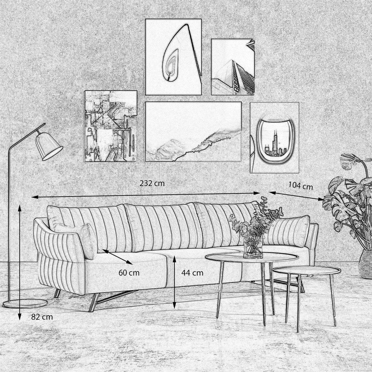 Sofa CELIA von KAWOLA - Maße