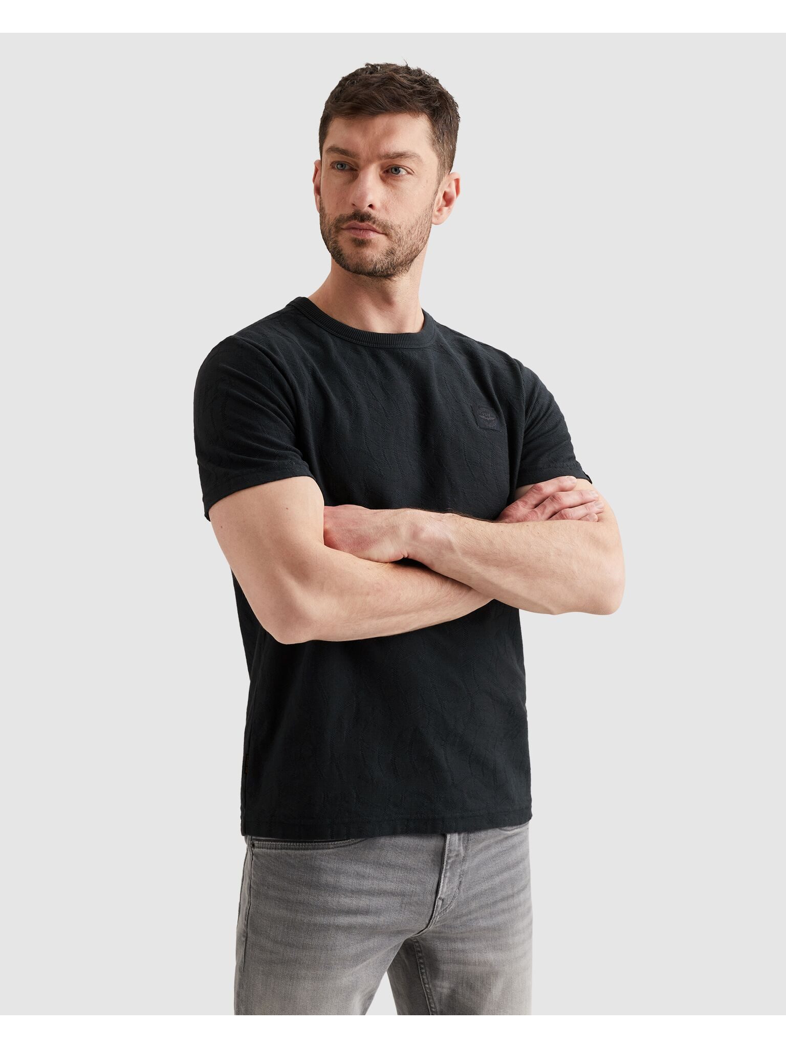 PME LEGEND T-Shirt Short sleeve r-neck jacquard jersey mit Logo Stickerei