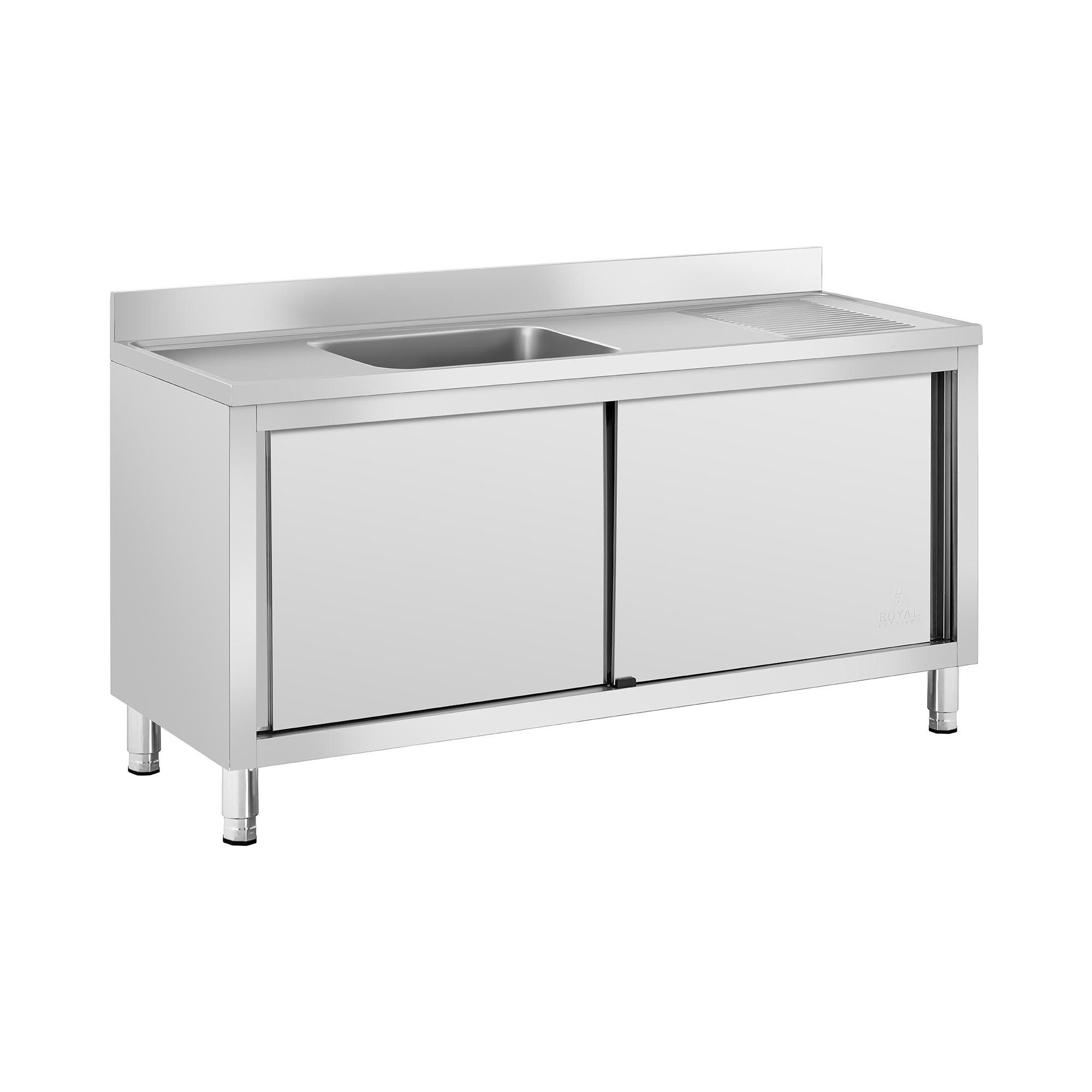 Royal Catering Spülenschrank 160 x 60 x 94,5cm Spülenunterschrank Edelstahl Becken 50x40x24cm Profi