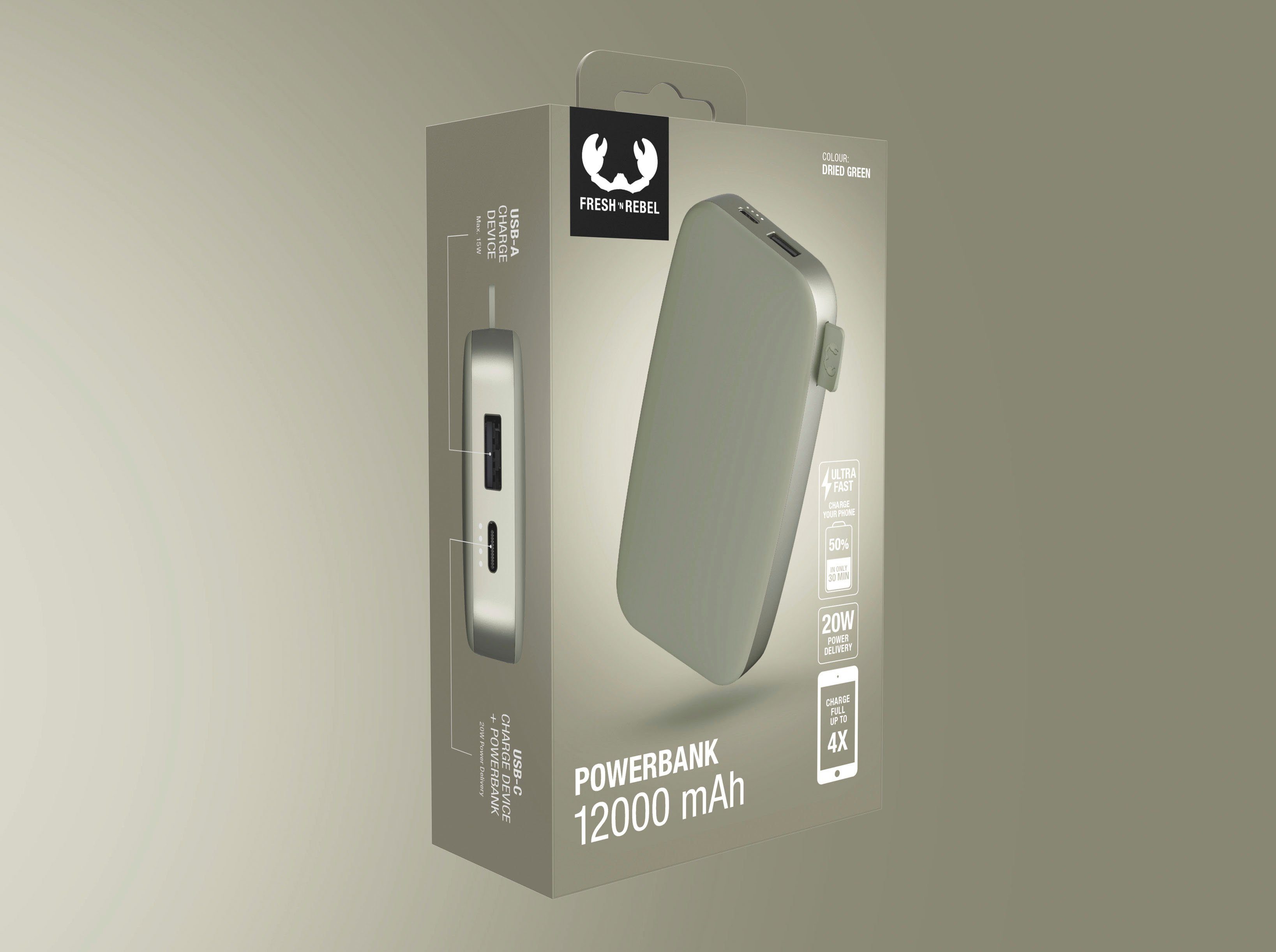 Pack Rebel 12000mAh Charge grün Fresh´n Fast & Ultra Power mit Powerbank USB-C, 20W PD