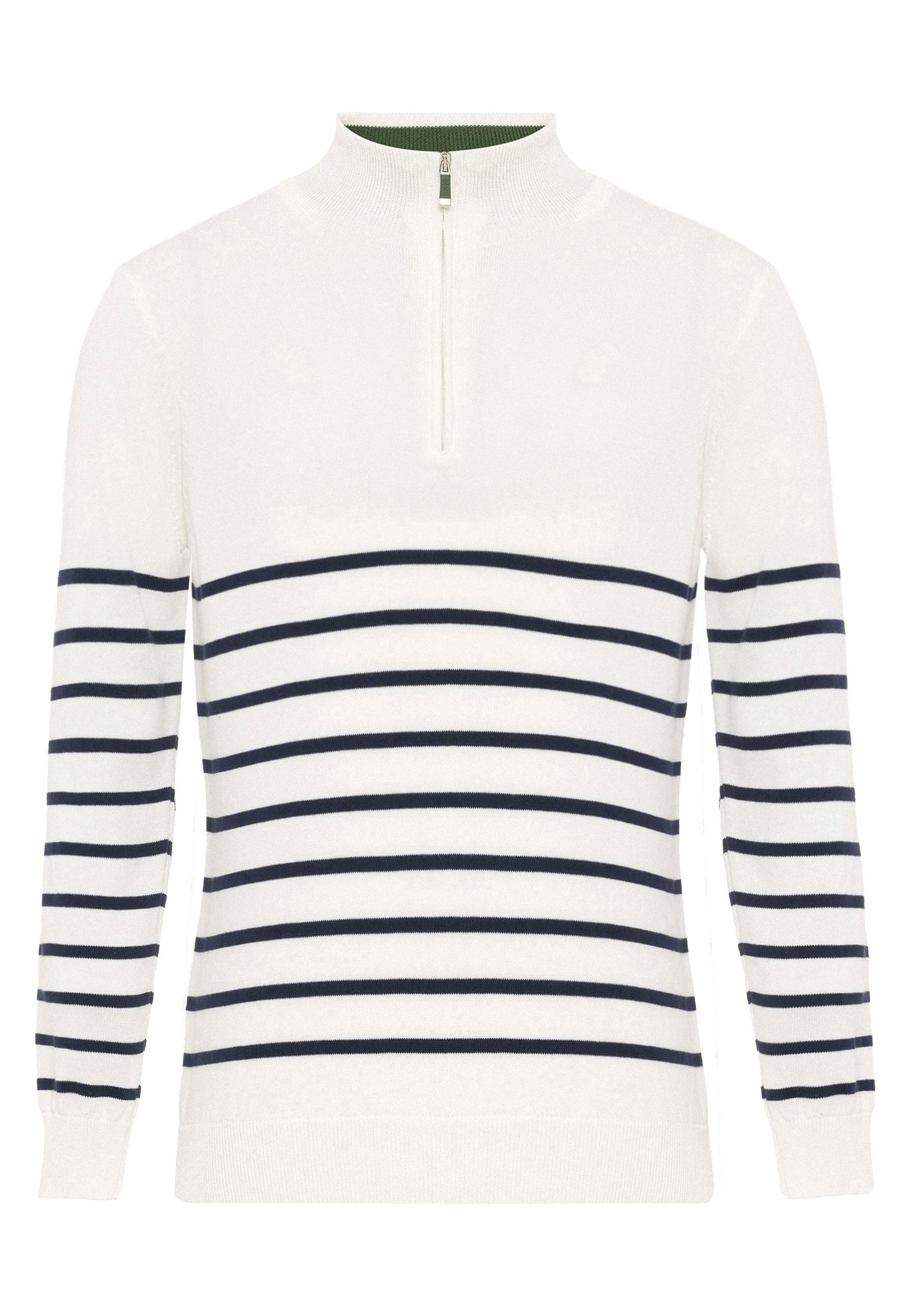 Felix Hardy Stehkragenpullover Gestreifter Pullover mit halbem Reißverschluss