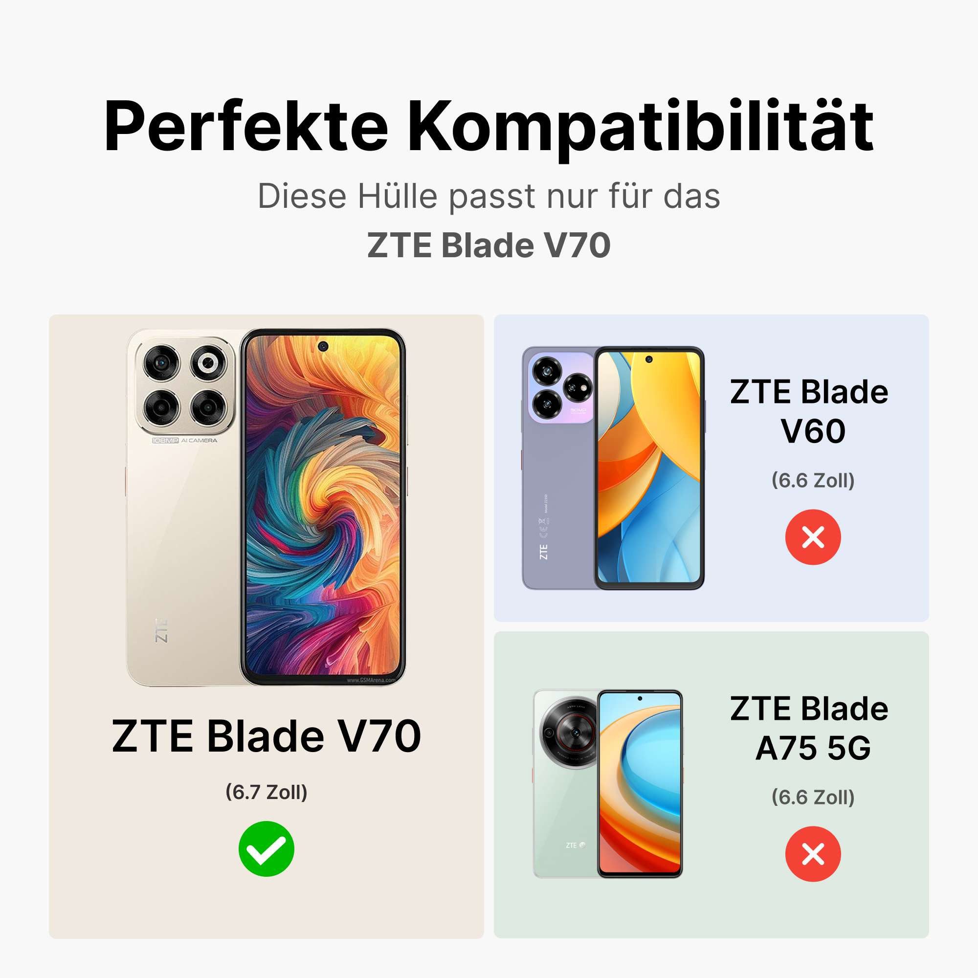 betterfon Handyhülle Handytasche für ZTE Blade V70 Klapphülle mit Kartenfächern, Bookstyle-Hülle mit Magnetverschluss, Smartstand & Kunstleder – Bild 2 von 5