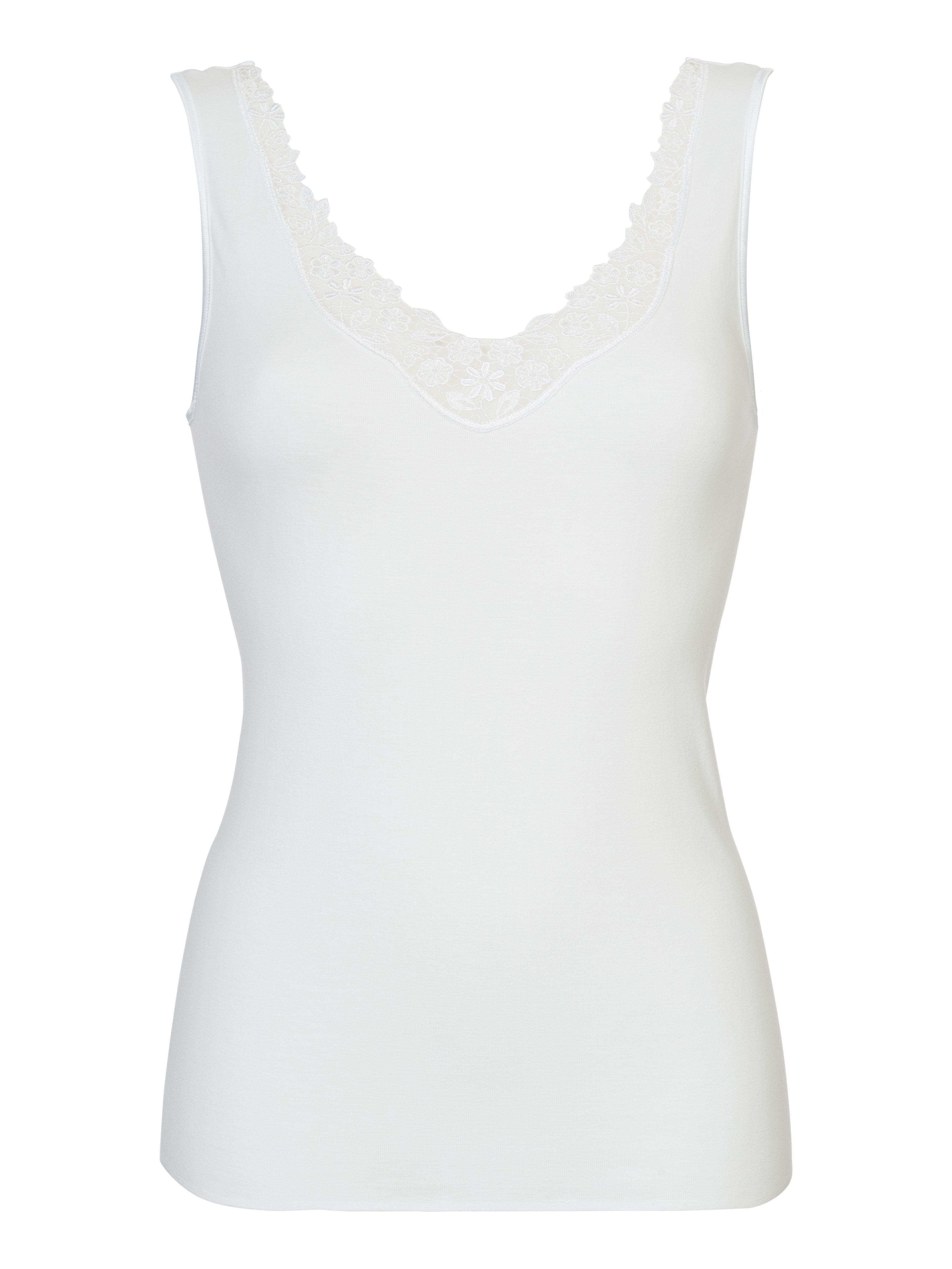 CALIDA Shirttop Feminin Sense Spitze, ohne Seitennähte, Pure Cotton, elastisch