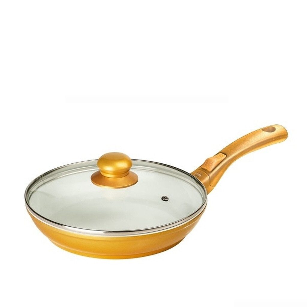 Genius Bratpfanne Genius - Cerafit Deluxe Gold Pfanne Ø24 + Glasdeckel Keramik-Pfanne, Aluminium (Set bestehend aus 1 Pfanne und 1 Glasdeckel)