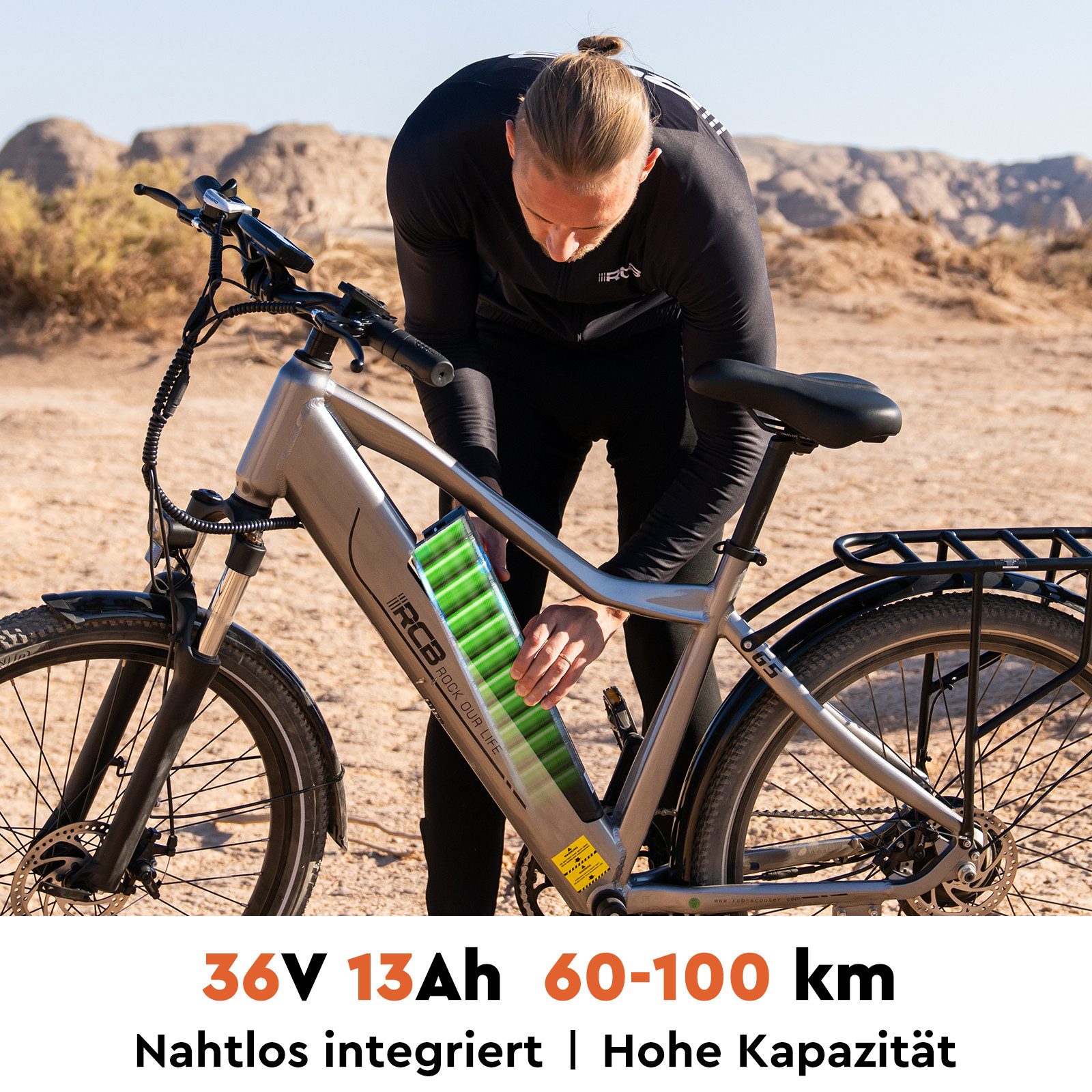 RCB E-Bike Pedelec G5 für Stadt und Gelände,27,5Zoll Herren Elektrofahrrad,13Ah,60-100 km, 7 Gang, Kettenschaltung, Heckmotor, 468 Wh, APP&NFC,ebike Herren,Gepäckträger hinten,max. Geschwindigkeit: 25 km/h