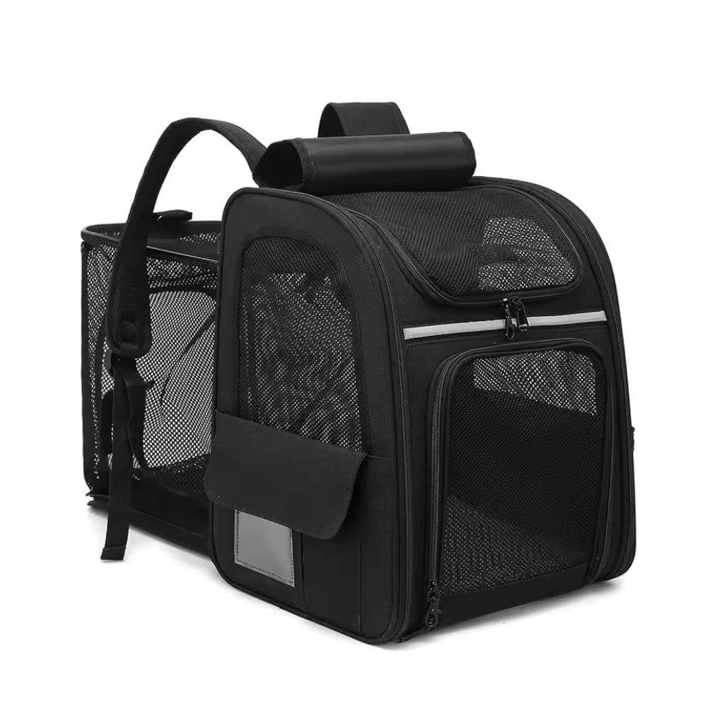Athlix Tiertransporttasche faltbarer Haustier-Rucksack mit Mesh-Fenstern und Haltegurt bis 8 kg, Seitentaschen für Zubehör, rutschfeste und verstellbare Schultergurte
