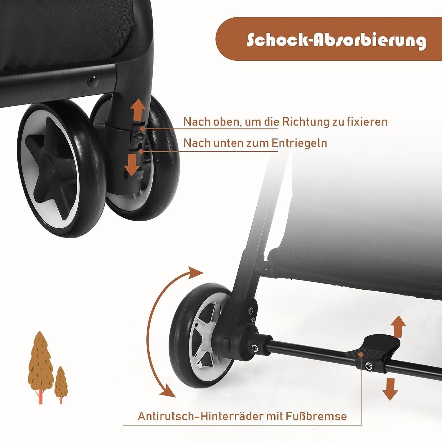 KOMFOTTEU beige Kinderwagen, für Kinder-Buggy bis Baby alt Jahre 3 verstellbar&tragbar&faltbar,