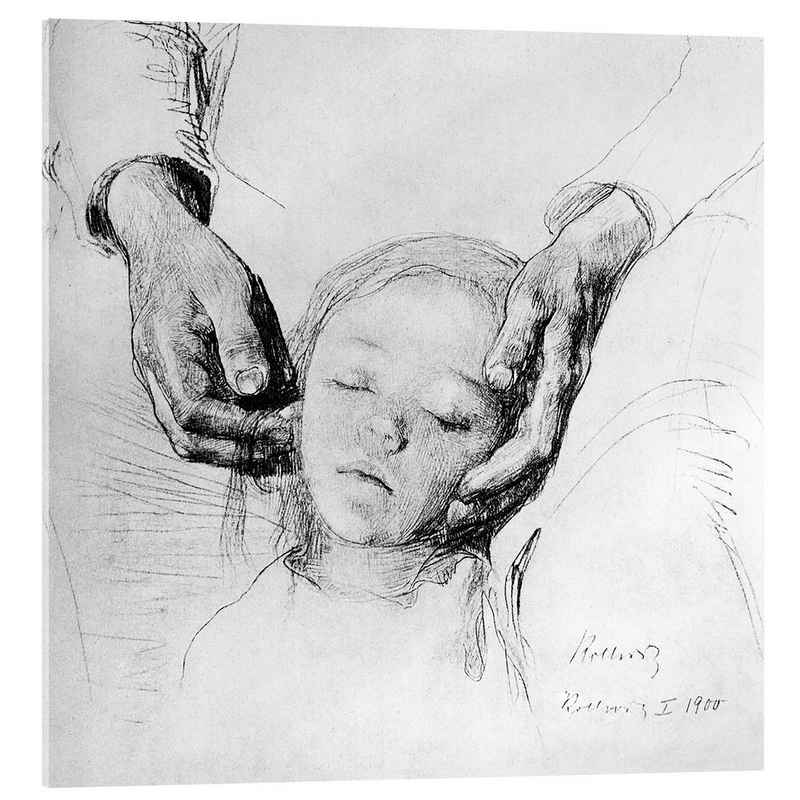 Posterlounge Acrylglasbild Käthe Kollwitz, Kopf eines Kindes in den Händen der Mutter, Malerei