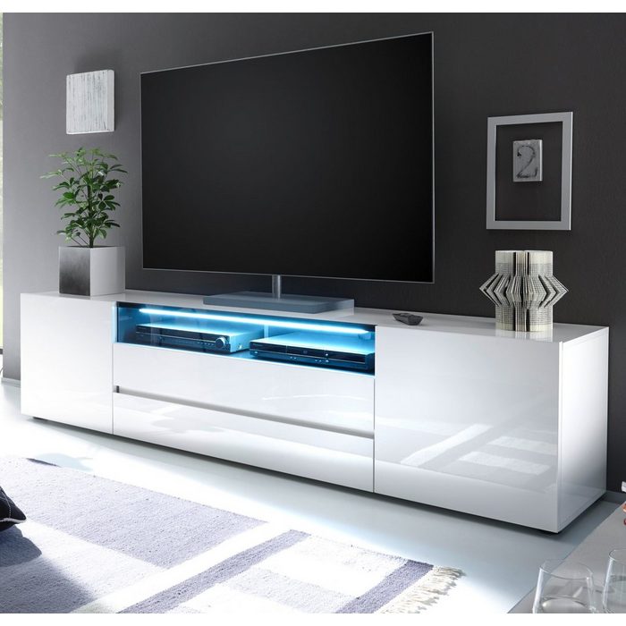 MCA furniture Lowboard Vicenza (TV Unterschrank 203 x 49 cm) weiß Hochglanz lackiert Soft-Close