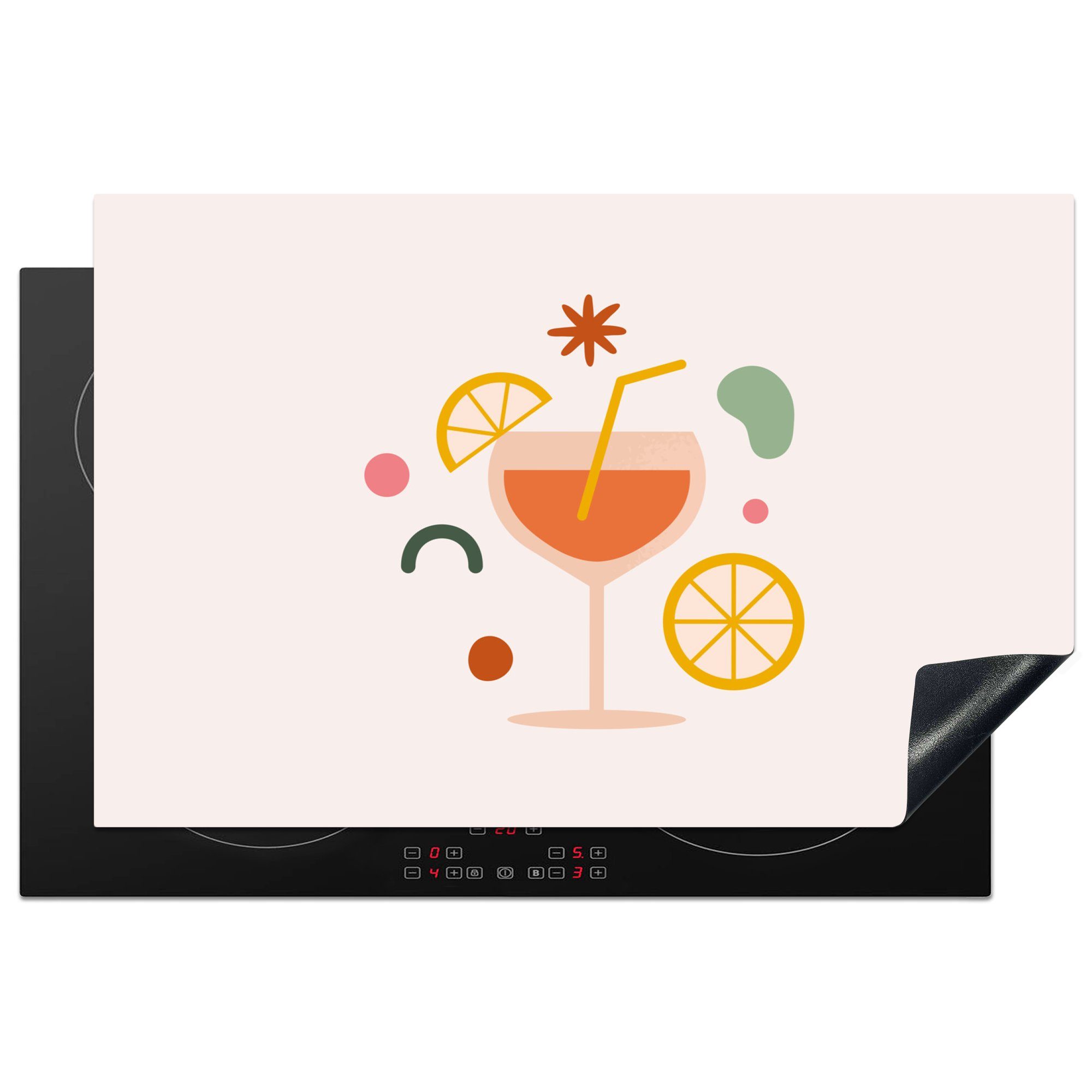 MuchoWow Herdblende-/Abdeckplatte Cocktail - Strohhalm - Frucht, Vinyl, (1 tlg), 81x52 cm, Induktionskochfeld Schutz für die küche, Ceranfeldabdeckung