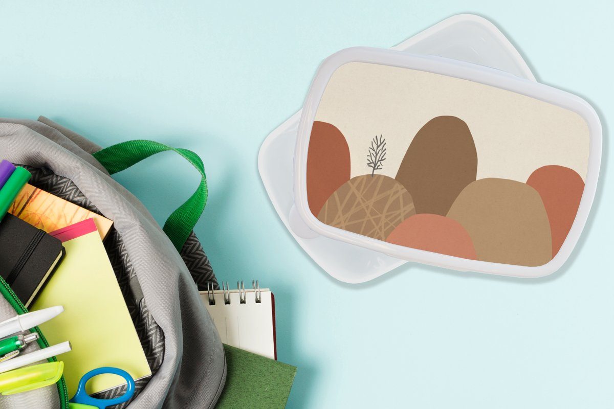 Jungs Brotdose, Pastell Farben, Lunchbox Erwachsene, Kinder Abstrakt Berge und Mädchen - (2-tlg), - - für für Kunststoff, und MuchoWow Brotbox weiß