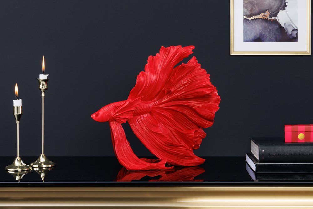riess-ambiente Tierfigur CROWNTAIL 35cm rot (Einzelartikel, 1 St), Wohnzimmer · Kunststein · Kampffisch · Betta Skulptur · Urban Jungle
