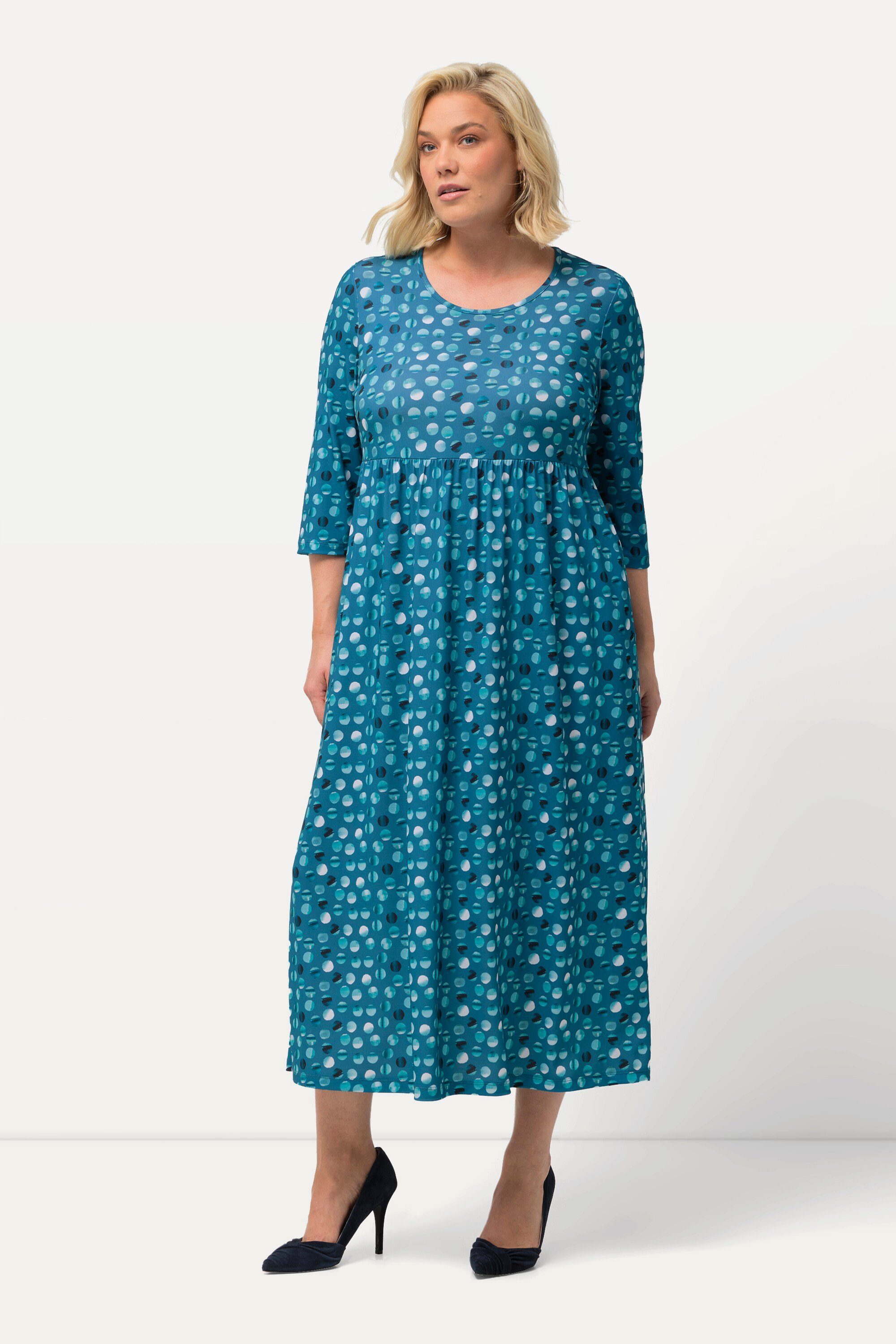 Maxikleid Jerseykleid Punkte A-Linie Rundhals 3/4-Arm