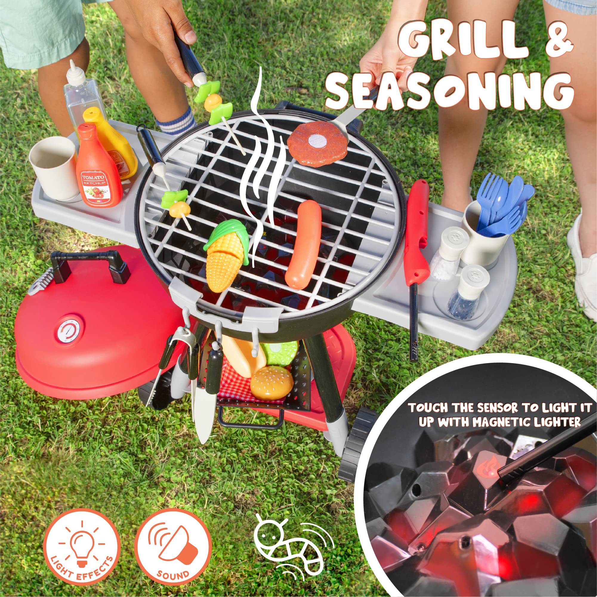 JOYIN Kinder-Grill JOYIN 34 PCS Grill Spielzeug Küche Zubehör Mit Licht, BBQ Spielküche, (28-tlg)