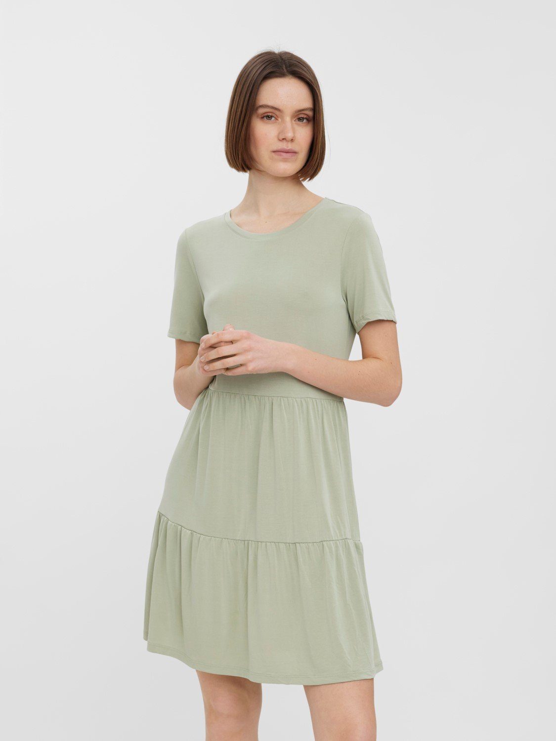 Vero Moda Shirtkleid Kurzes Kurzarm Tunika Blusenkleid mit für Damen (kurz, 1-tlg) TENCEL™ Lyocell nachhaltig Regulär geschnitten Fit Rundhals – Bild 2 von 5
