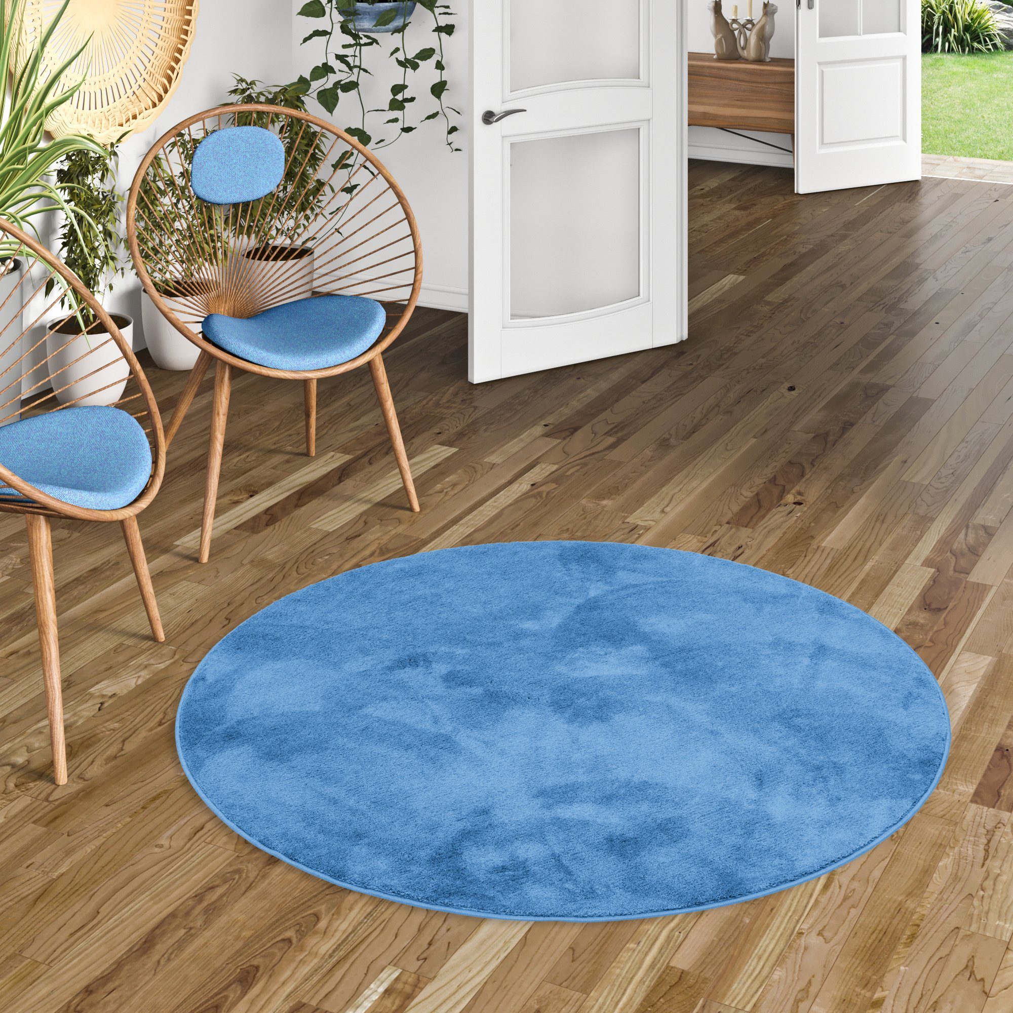 Pergamon Luxus Super Soft Hochflor Teppich Melia Rund Blau 120x120cm günstig online kaufen