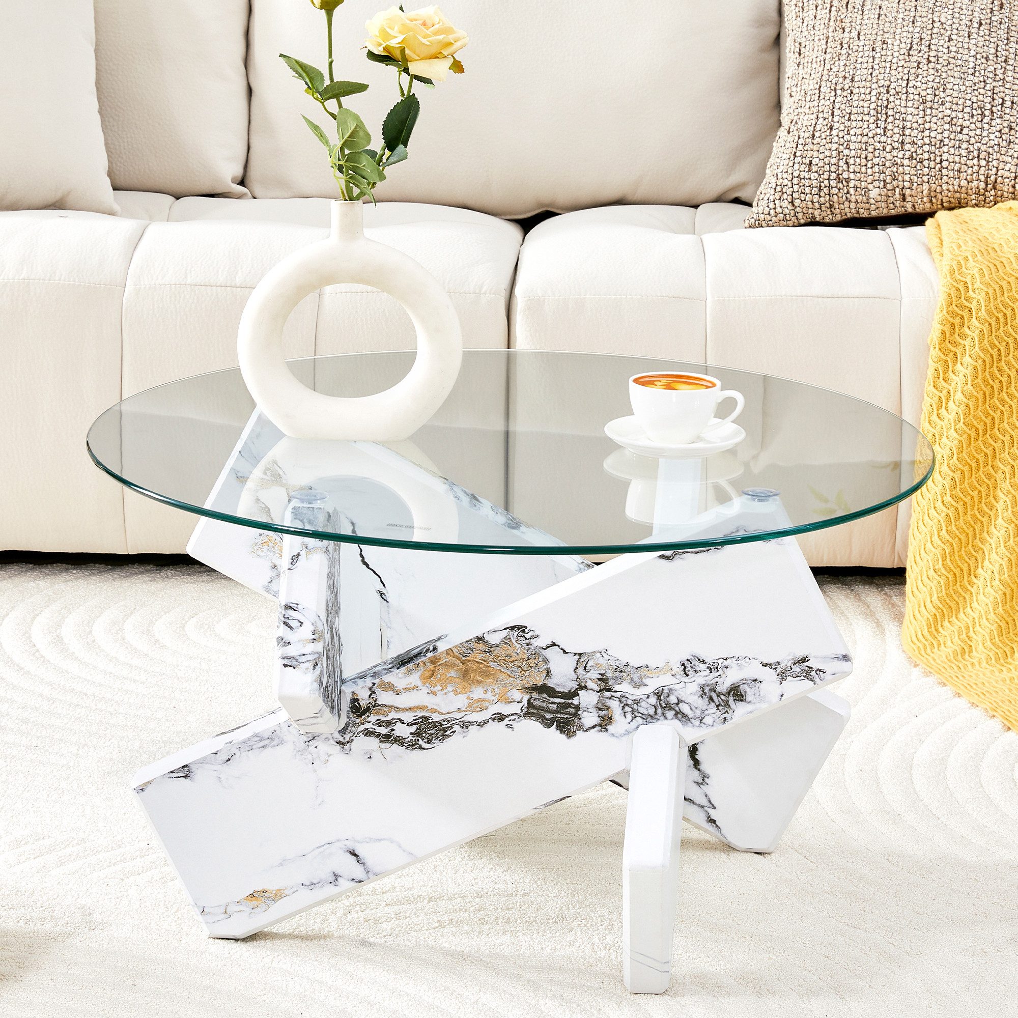 MODFU Esstisch Runder Couchtisch (mit kreativer Kreuzstütze Transparent, 1-St., 79*79*45)